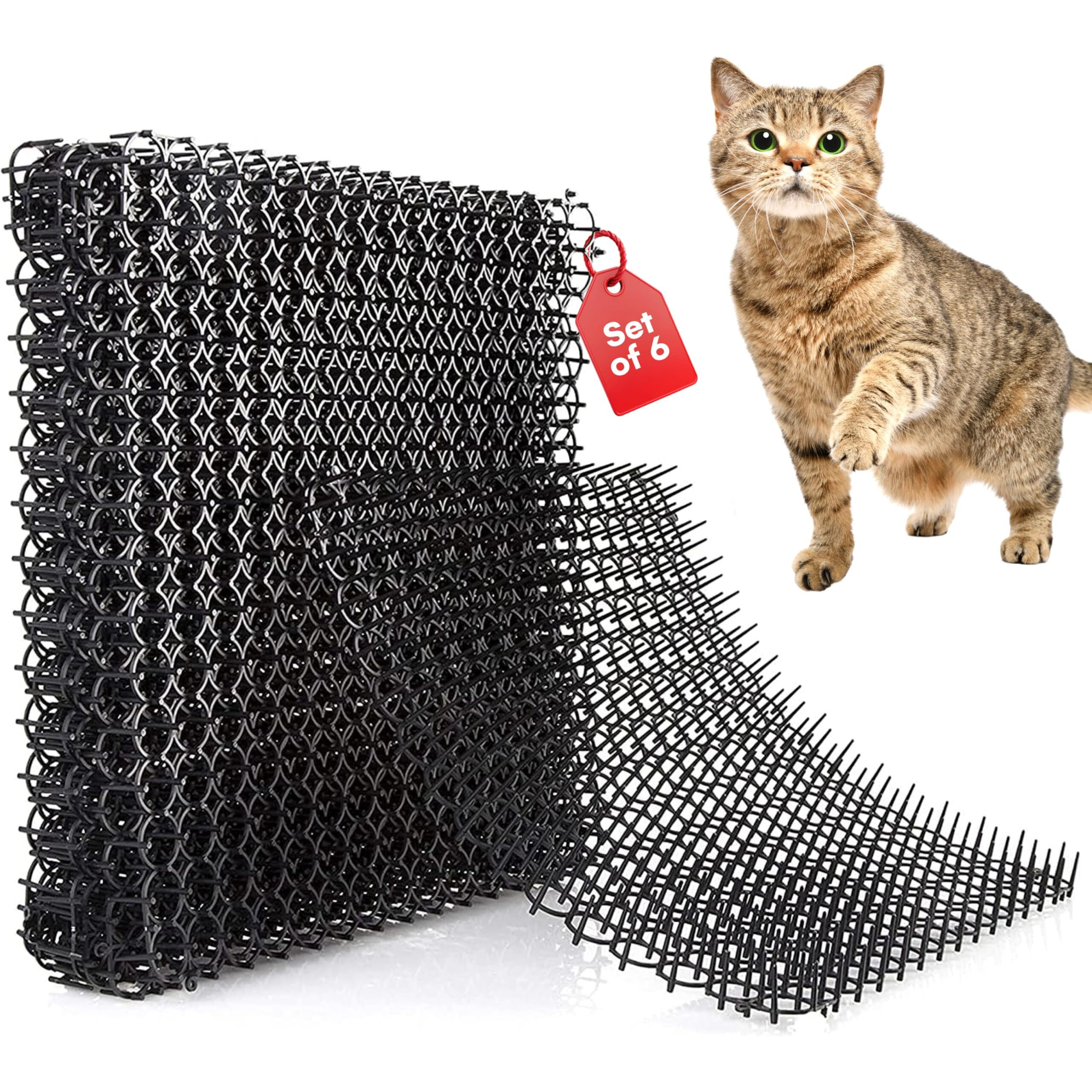 Homarden Cat Scat Mat 6 Piece Set - 19 X 5 In - Cat Indoor/Outdoor Deterrent Pad - Dog And Cat Spike Mat Anti-Dig For Garden - Cat Anti- Scratch Mat With 1 Inch Plastic Spikes