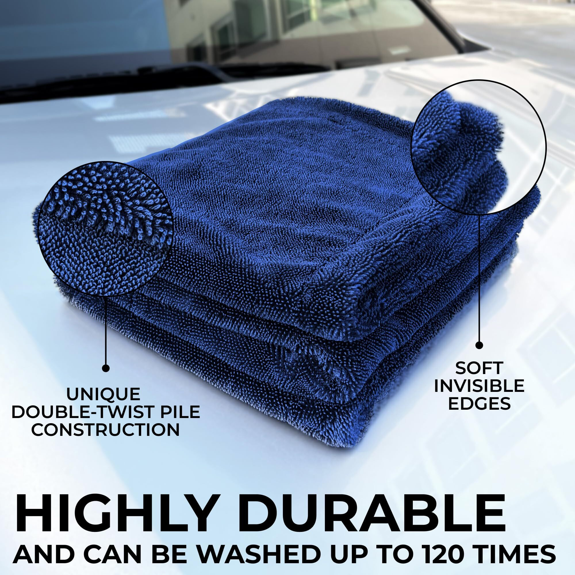 Microfiber Car Drying Towel 1300 Gsm Double Twisted Loop - Premium Extra Large Auto Wash Towel For Cars Trucks Suv - Super Absorbent Detailing Cleaning Cloth Xl 40X24 1-Pack (Navy)