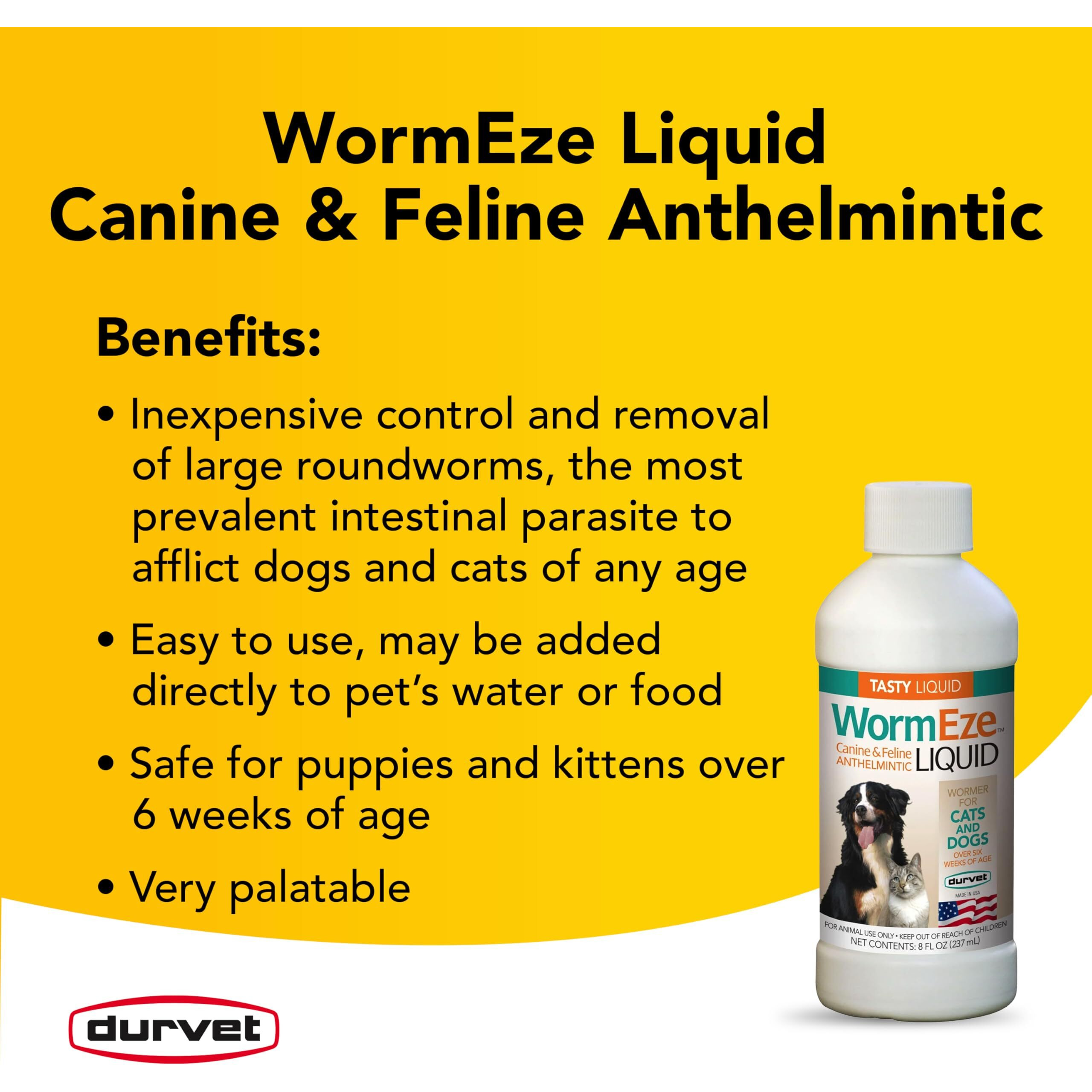 Durvet Wormeze Liquid Canine & Feline Antihelmintic, 8 Oz