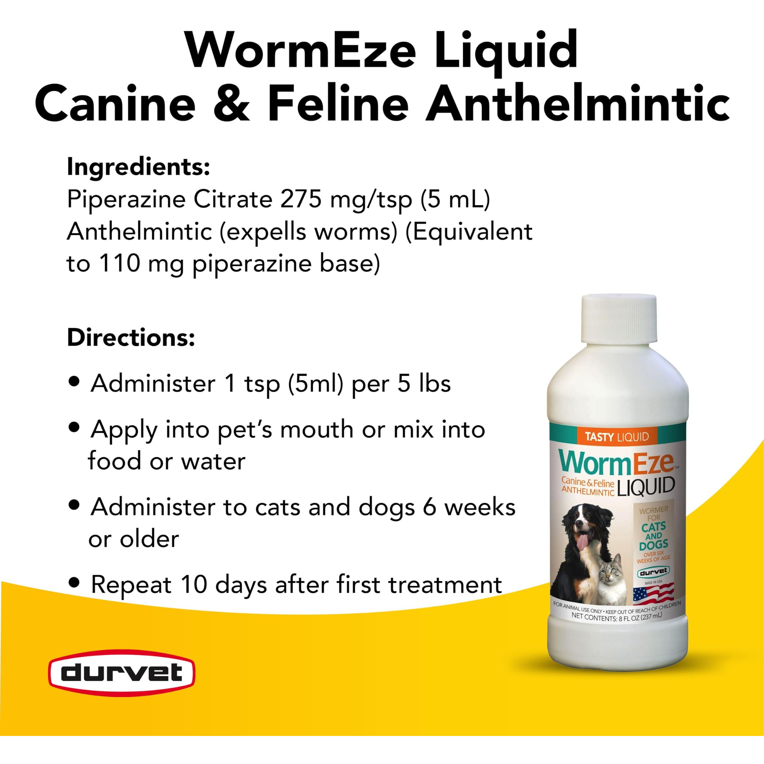 Durvet Wormeze Liquid Canine & Feline Antihelmintic, 8 Oz