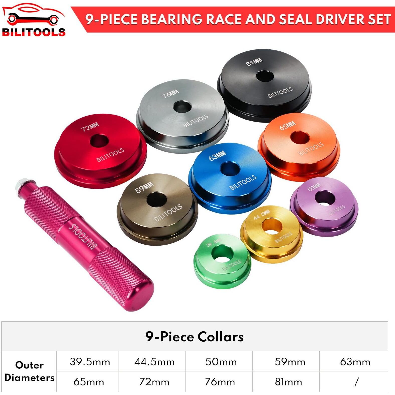 Bilitools Bearing Press Kit, 10 Piece Bearing Race And Seal Driver Set, Seal Driver Installer Set For Bearing Installation