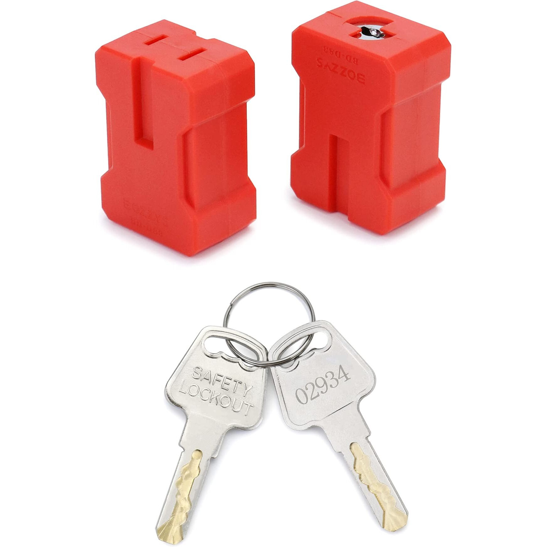 Qwork Electrical Cord Plug Lockout Device For Electrical Cord, 2 Pack Plug Locking Safety Lock Fits 2 & 3 Prong Plugs, Electrical Shutdown Service, Built-In Lock Cylinder, Dual Key