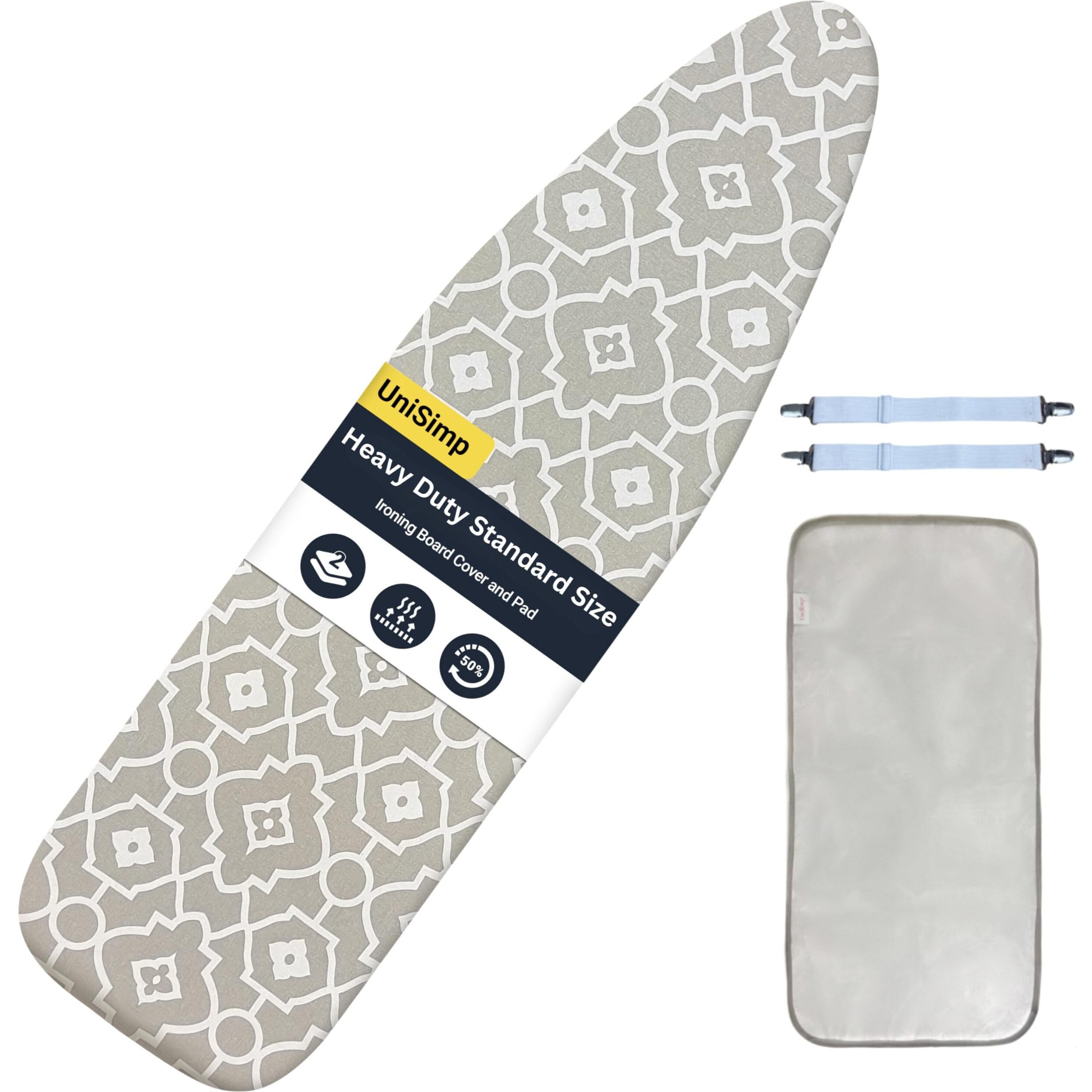Unisimp Ironing Board Cover And Pad 15X54 - Extra Thick Natural Cotton, Scorch & Stain-Resistant Padding, Standard Size Iron Board Cover With Metal Fasteners Heavy Duty Elastic Edge, Heatproof