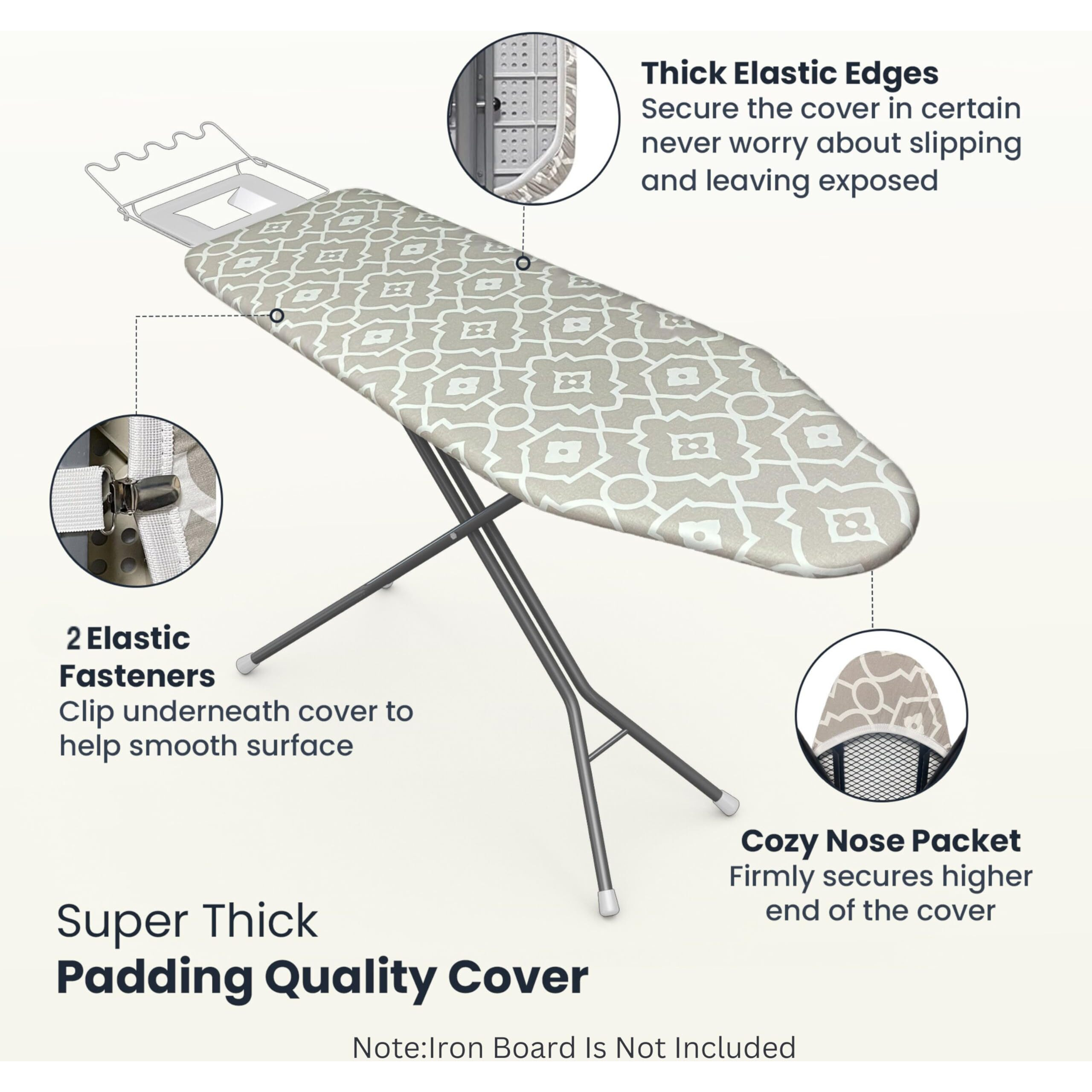 Unisimp Ironing Board Cover And Pad 15X54 - Extra Thick Natural Cotton, Scorch & Stain-Resistant Padding, Standard Size Iron Board Cover With Metal Fasteners Heavy Duty Elastic Edge, Heatproof