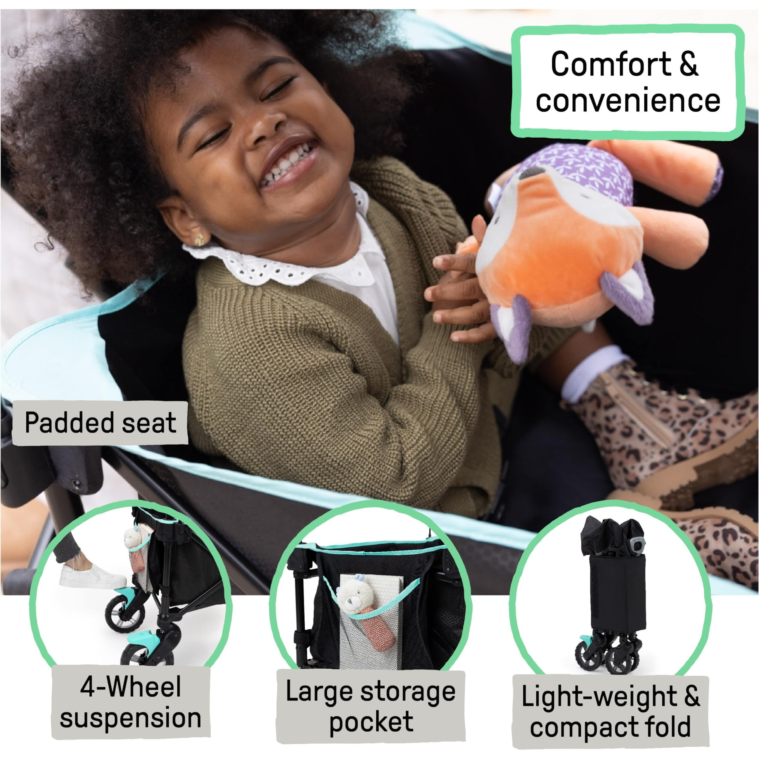 Summer By Ingenuity Pop 'N Ride Lightweight Stroller Wagon - Face-To-Face Seats For 2 With 3-Point Harnesses & Sun Canopy