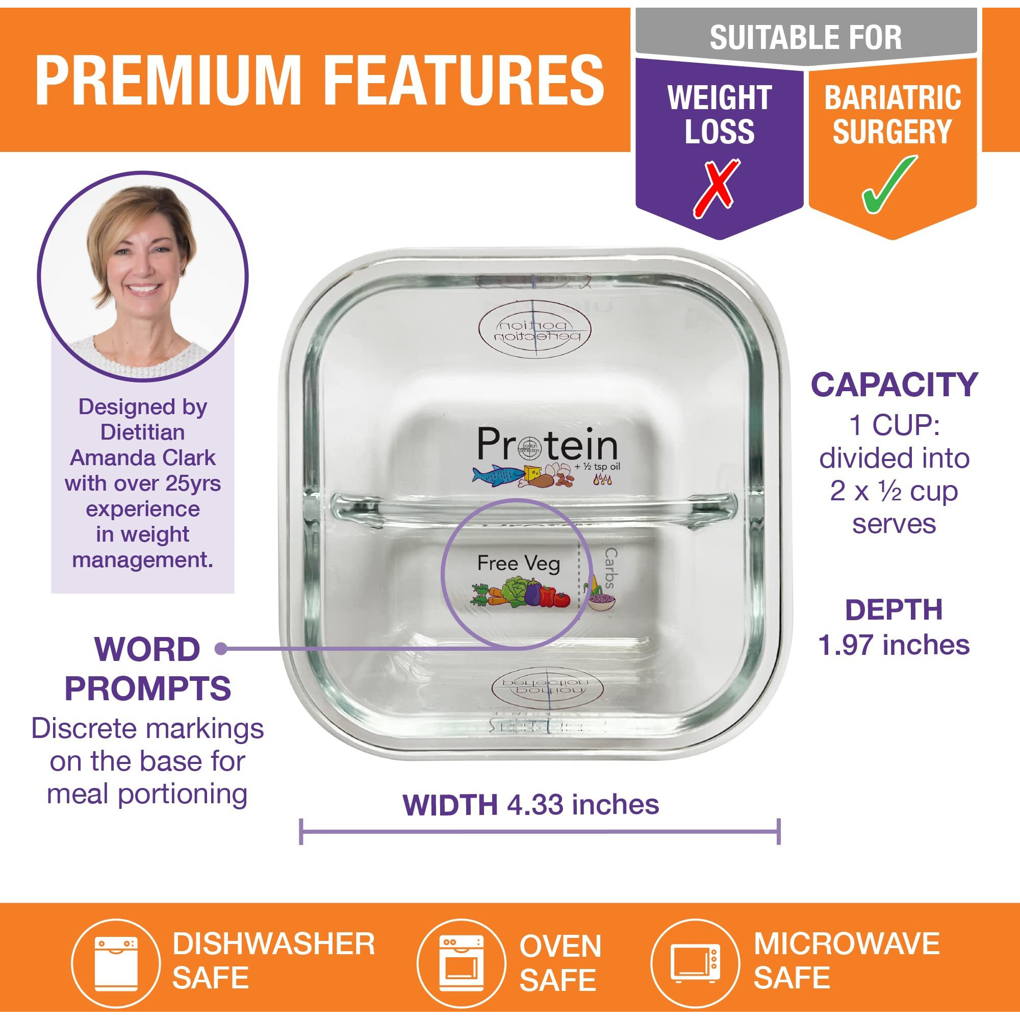 Portion Perfection Bariatric Must Haves / 3 Pk Bariatric Meal Prep Containers Reusable Glass Portion Control Container | Gastric Sleeve Must Haves | Bari Preppers