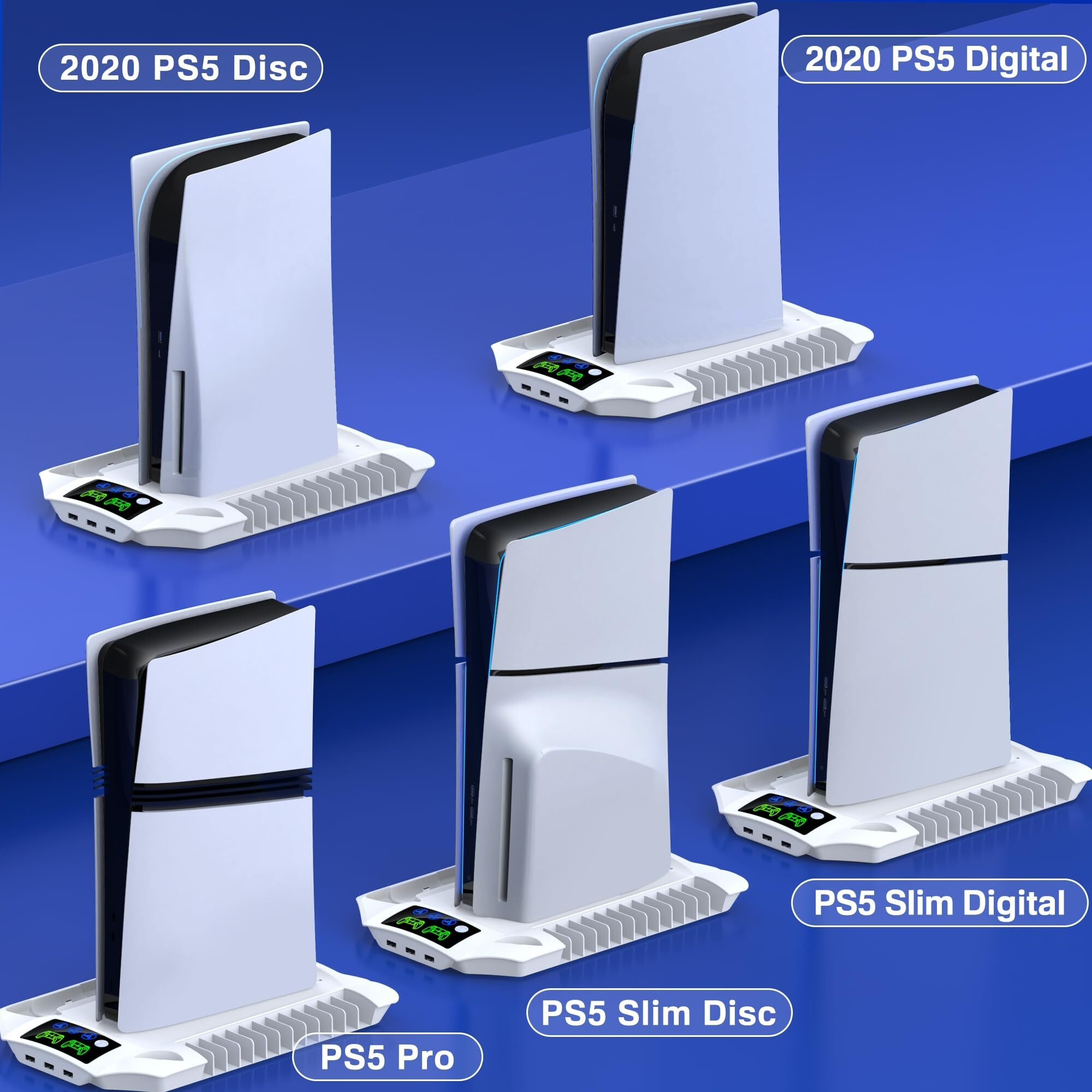 Ps5 Pro/Slim/Ps5 Stand And Cooling Station With Controller Charging Station For Playsation 5 Disc Digital Console, Ps5 Accessories Incl. 3 Levels Cooling Fan, 13 Game Slots, 3 Usb Hub, Headset Holder