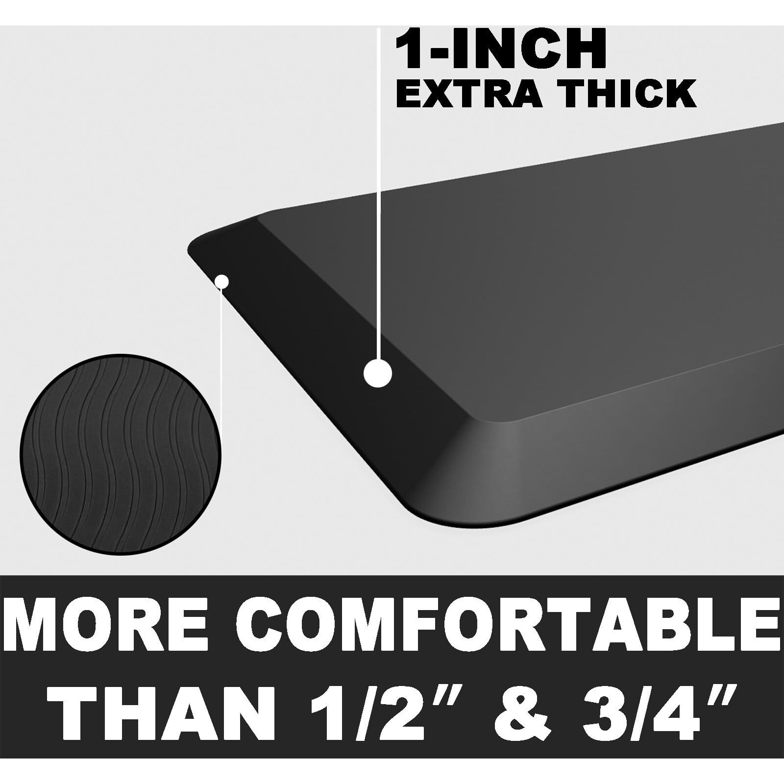 1"" Extra Thick Anti Fatigue Floor Mat,Kitchen Mat, Standing Desk Mat - Comfort At Home, Office, Garage - Advanced Pu Foam (Black, 30"" L X 17"" W)