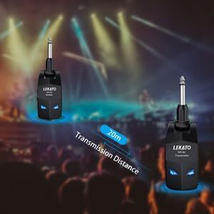 Lekato 2.4Ghz Wireless Guitar System Audio Wireless Transmitter And Receiver Rechargeable Guitar Wireless System With 4 Channels For Guitar Bass Electric Instruments Practise/Performance(Ws-80)