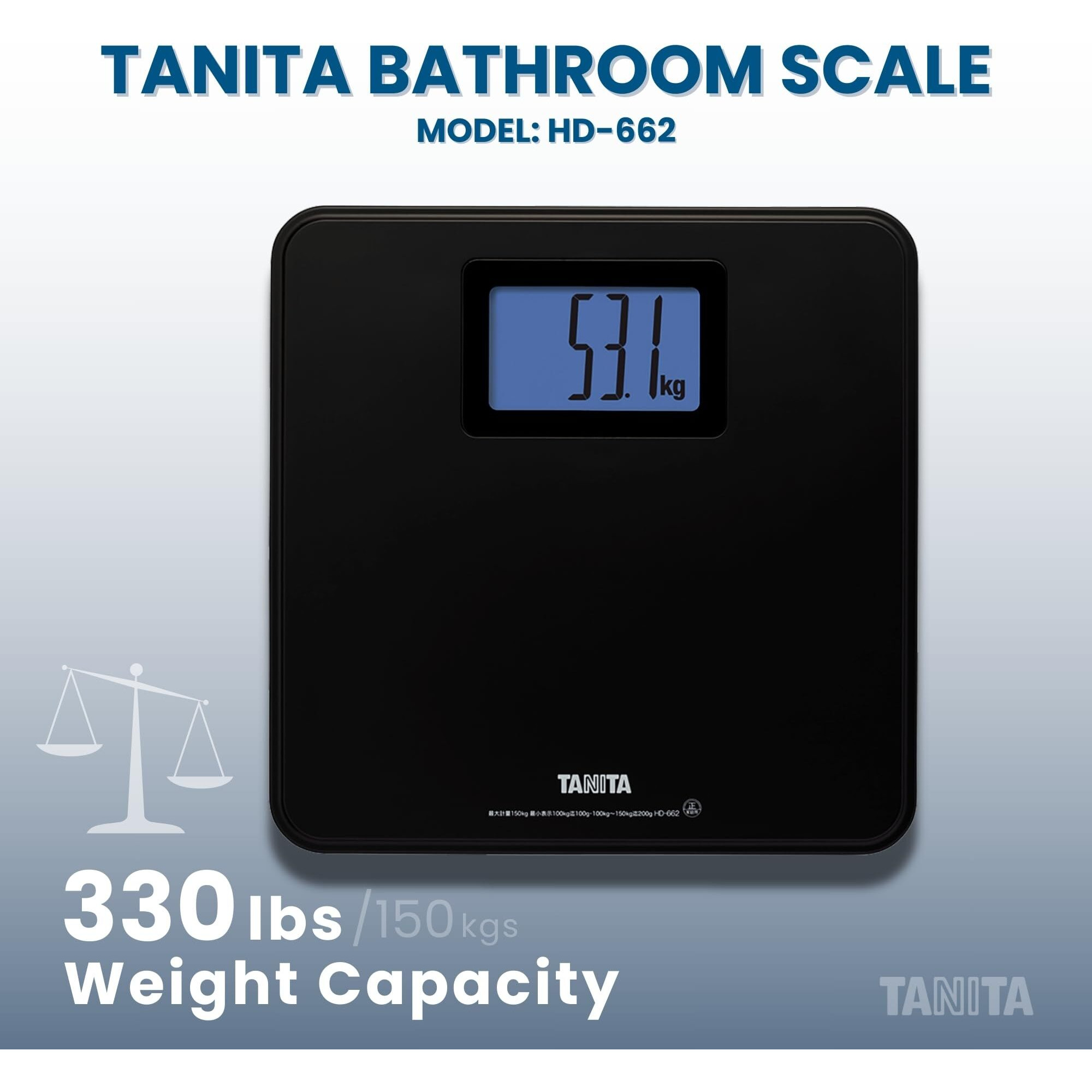 Tanita Hd-662 Digital Weight Scale (Black) - Japan Technology Bathroom Scale With 330 Lb Weight Capacity - 2"" Blue Backlit Large Lcd Display - Accurate, Durable, Step-On Operation