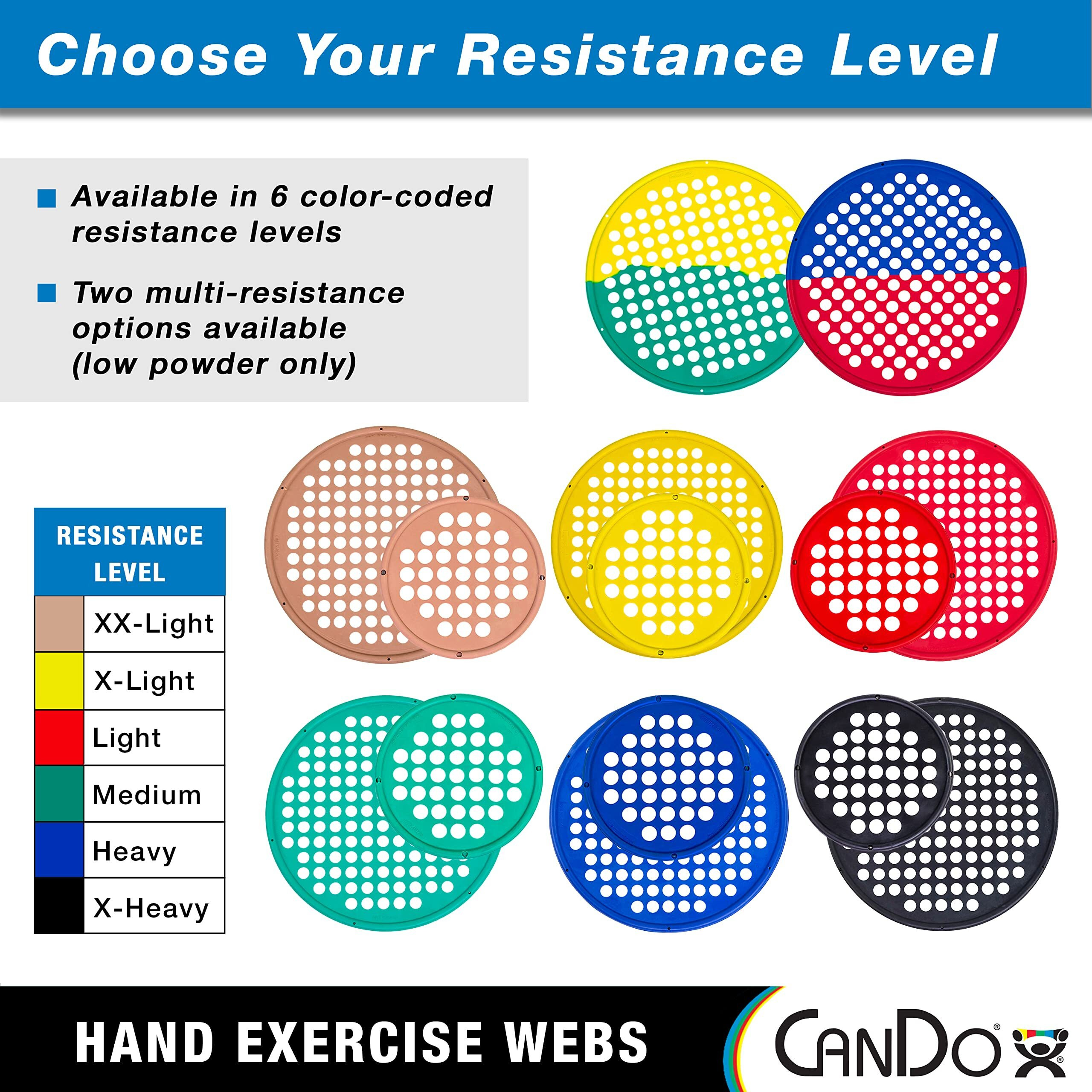 Cando - 10-0856 Cando Web Hand Therapy Device, Latex, 14"" Diameter, Set (Tan, Yellow, Red, Green, Blue, Black)