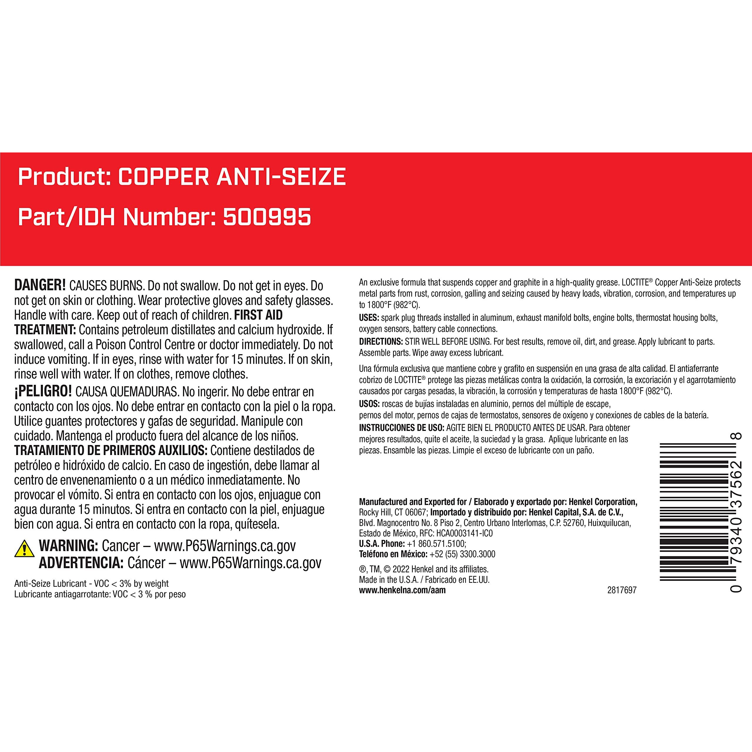 Loctite Copper Anti-Seize Lubricant 1Lb Brushtop Bottle