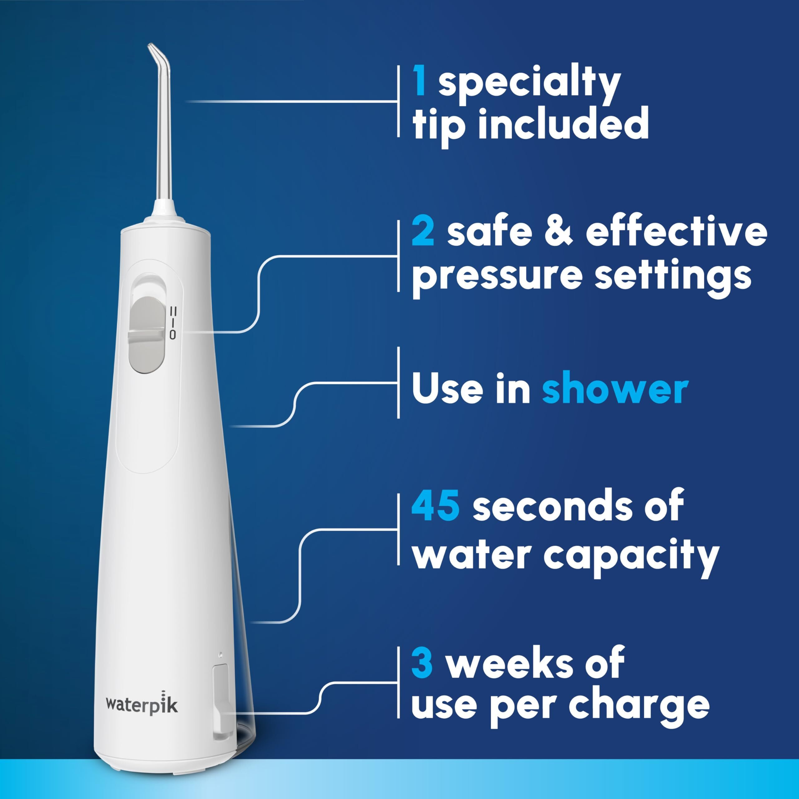 Waterpik Cordless 1100 Rechargeable Portable Water Flosser For Teeth, Gums, Braces Care And Travel, Waterproof, Usb Charging, Ada Accepted, Wf-30 White