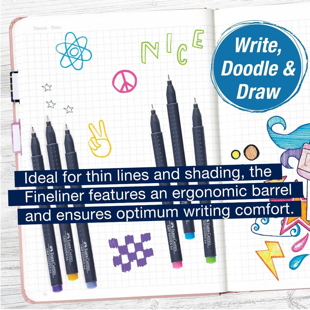 Faber-Castell Essential Note Taking Supplies - Studying Essentials Set With 6 Fineliner Journal Pens, College School Supplies, Stationary And Planner Accessories