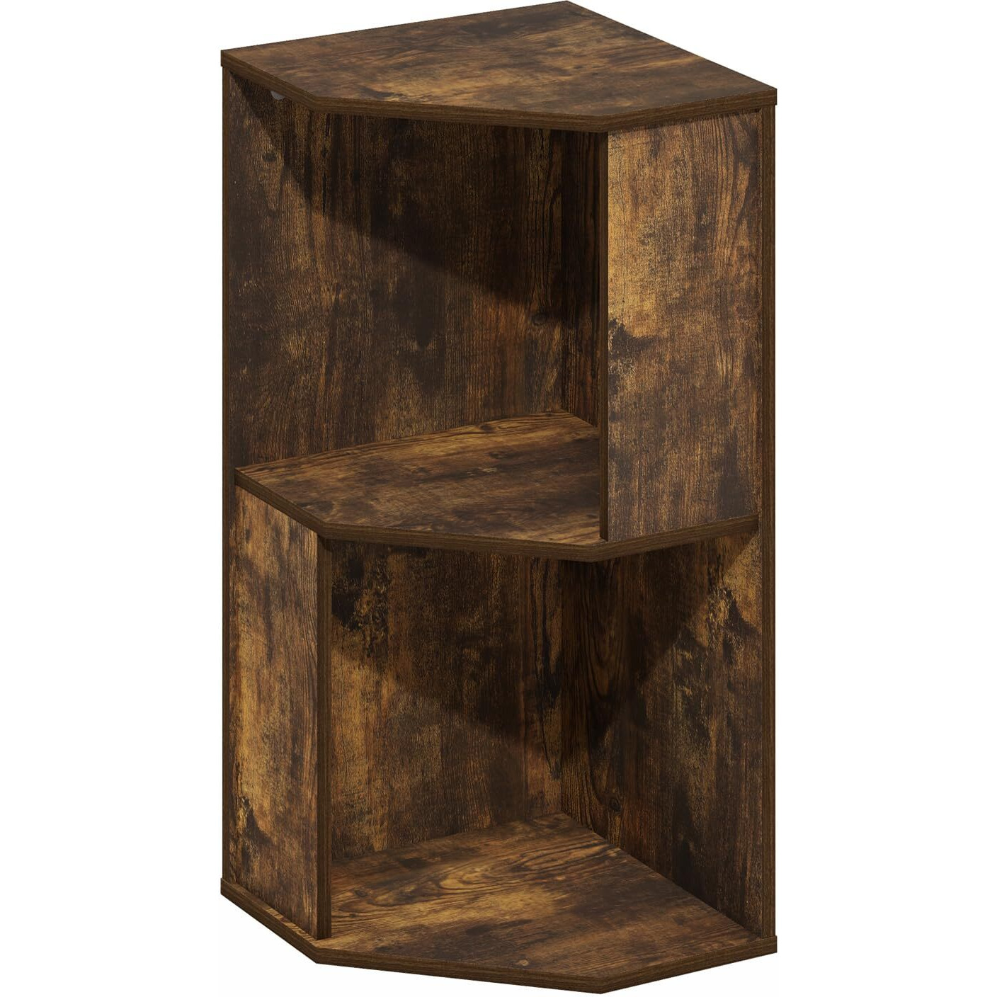 Furinno Econ 2-Tier Freestanding Corner Shelf Bookcase, Bookshelf, Amber Pine
