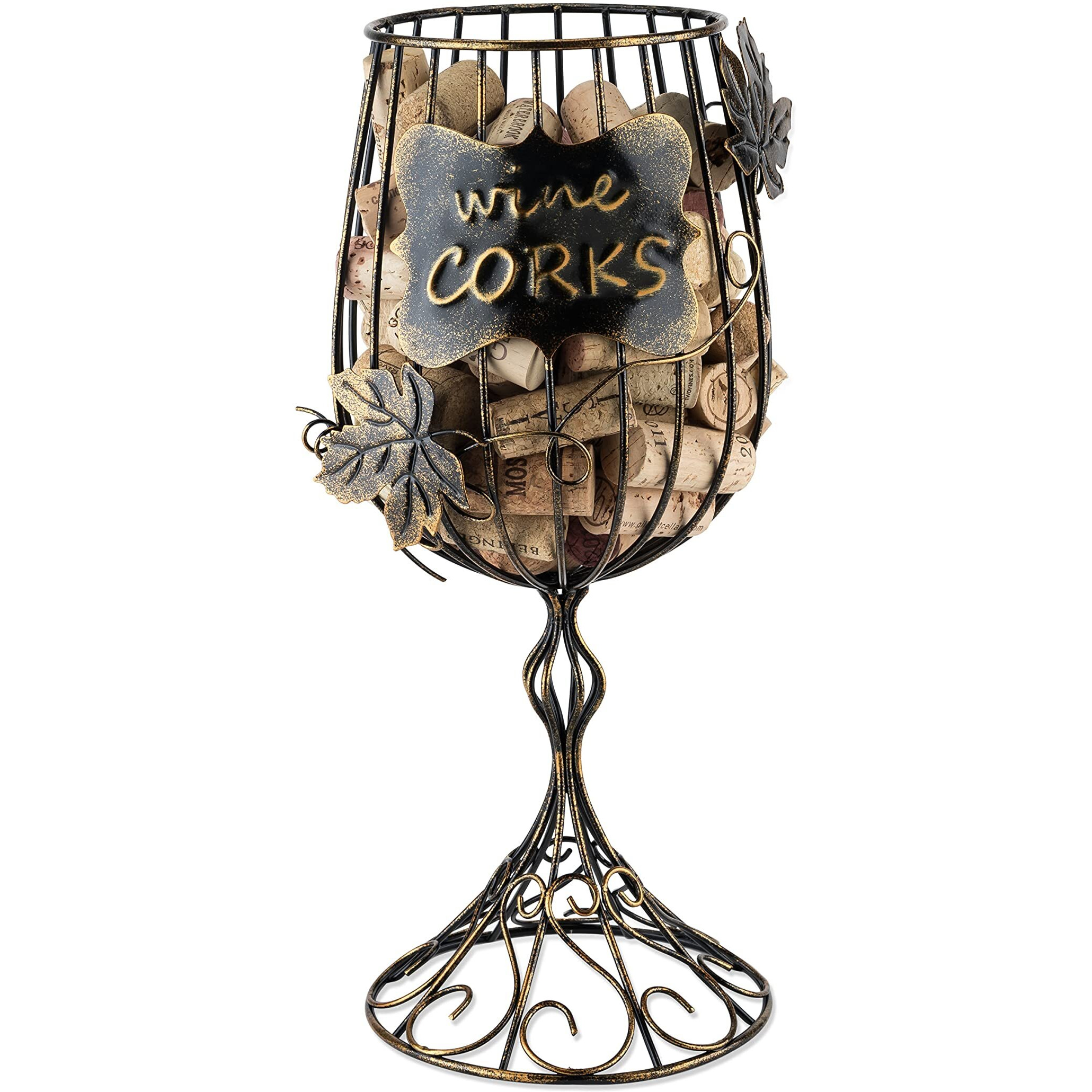 True Wine Glass Cork Holder, Decorative Wine Cork Storage And Decor, Set Of 1, Rustic Bronze Finish