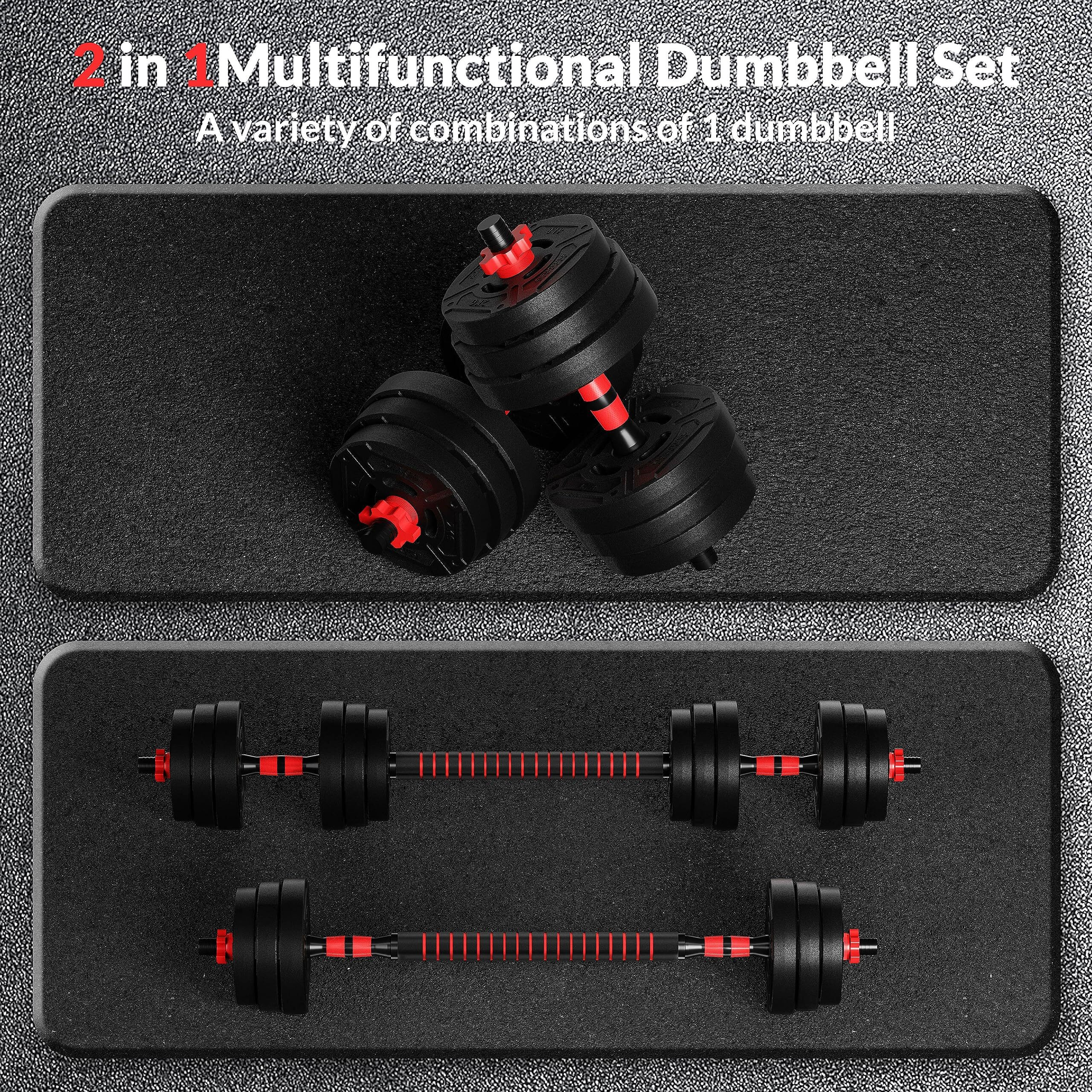 Fitvids 60Lb 2-In1 Portable Changeable Dumbbell And Barbell Kettlebell Set With Adjustable Weights