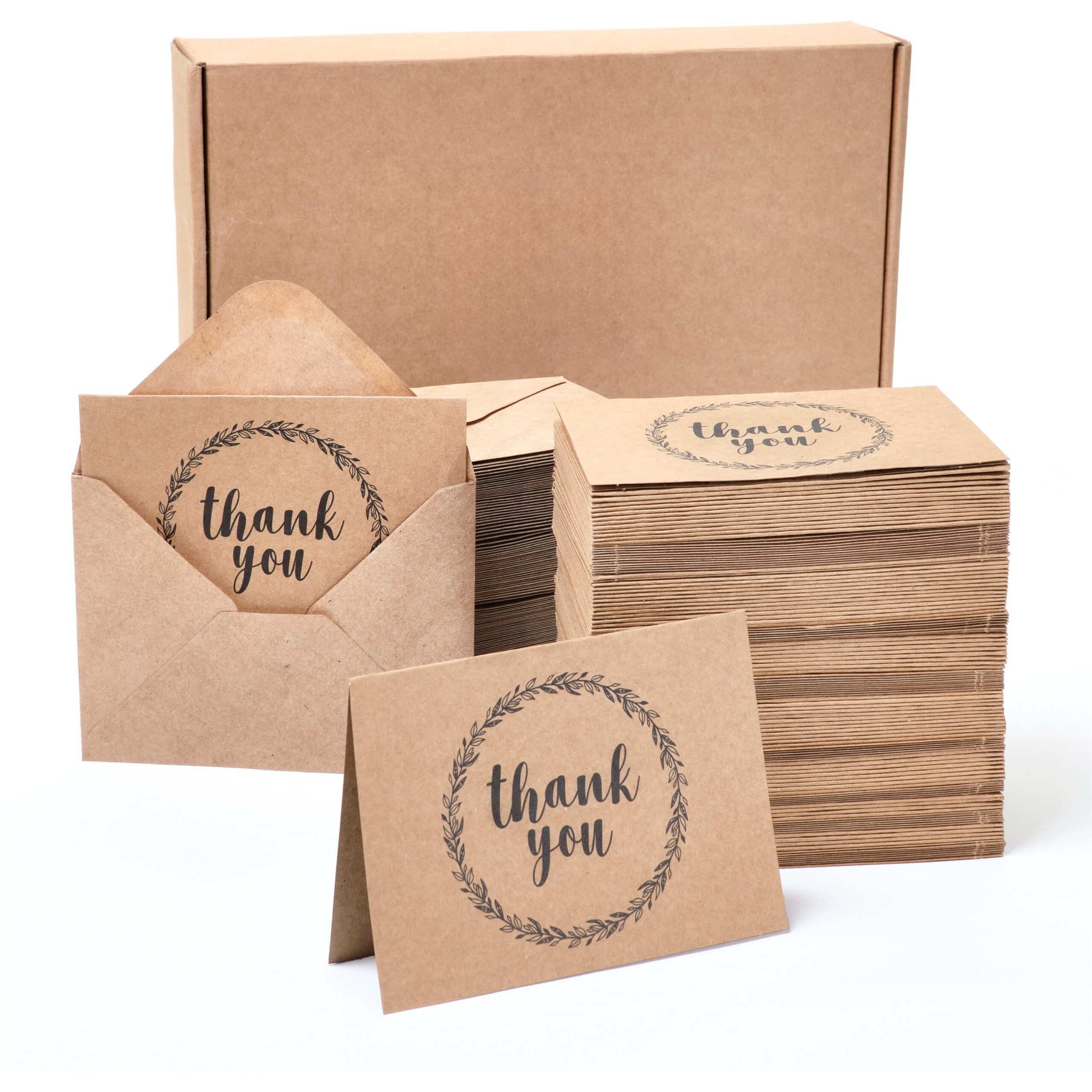 Best Paper Greetings 120 Pack 3.5X5-Inch Bulk Kraft Thank You Cards With Envelopes - Blank Appreciation Gift Notes For Wedding, Teachers And Kids
