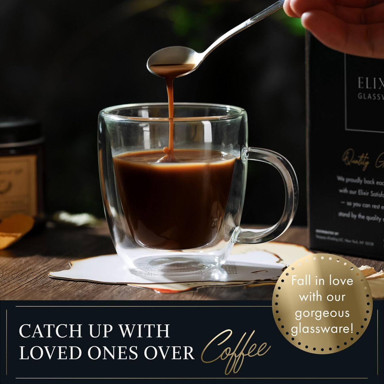 Elixir Glassware Double Wall Espresso Shot Glass - 5.4 Oz - Set Of 2 Glass Coffee Mugs - Double Walled Glass Coffee Mugs, Insulated Clear Glass Espresso Mugs, Double Wall Insulated Glasses