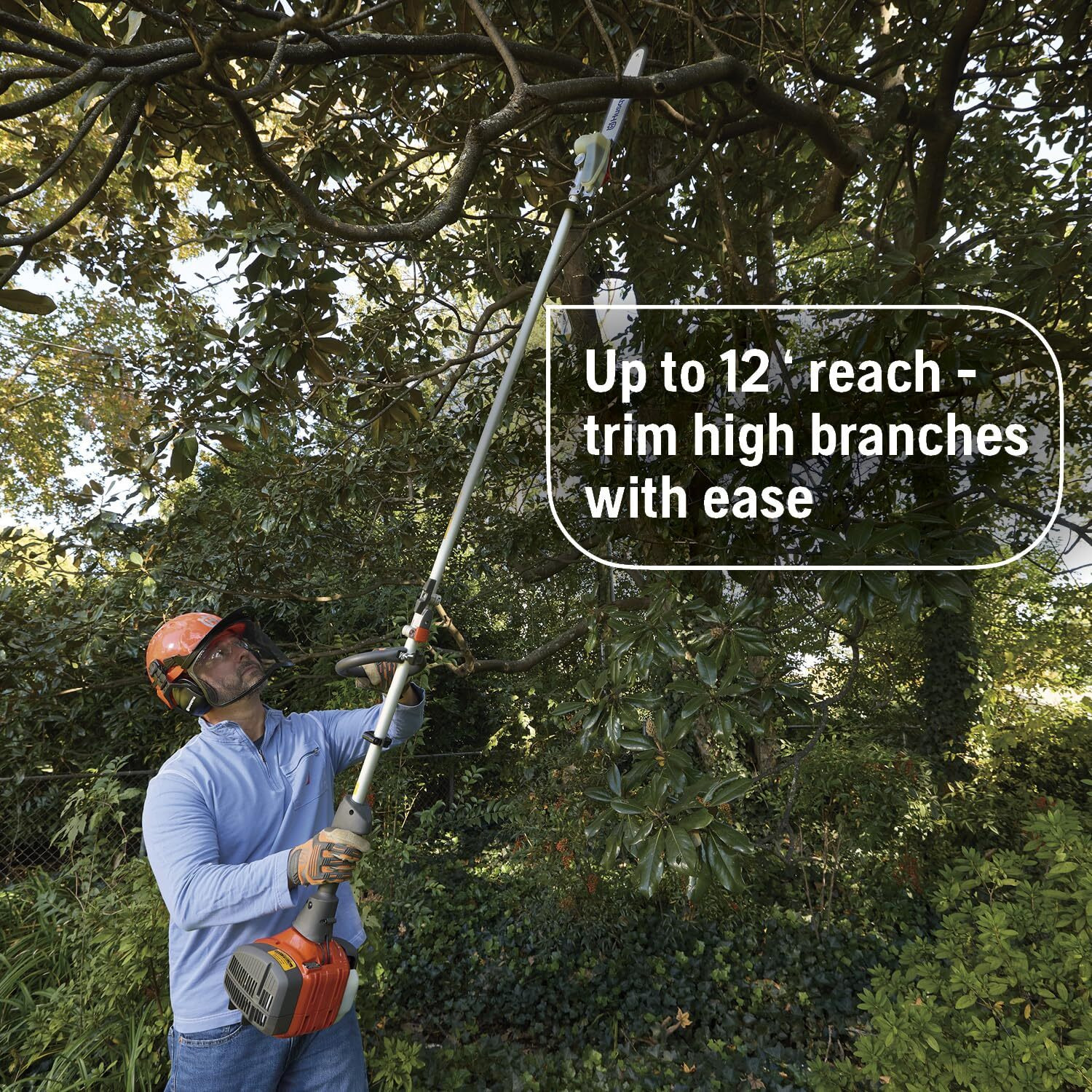 Husqvarna 122Lkp Gas Pole Saw, Multi-Purpose Tool With Pole Saw Attachment, Equipped With X-Cut Chain, 12-Inch Reach Cuts Limbs Up To 8 Inches Thick