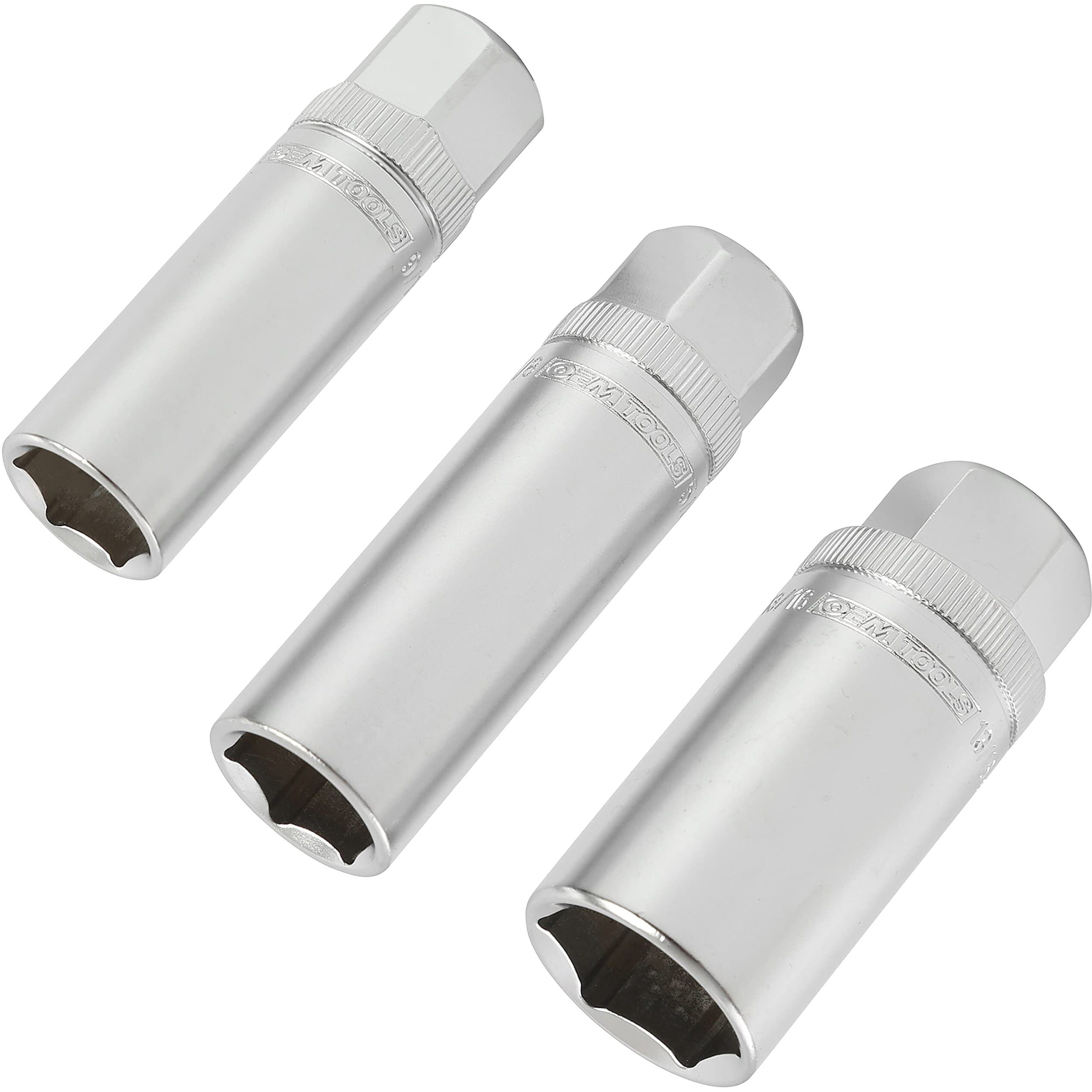 Oemtools 22891 3/8 Drive Magnetic Spark Plug Socket Set, Contains 5/8"" (16 Mm), 9/16"", And 13/16"" 6 Point Deep Sockets, Fits Most Car Spark Plugs