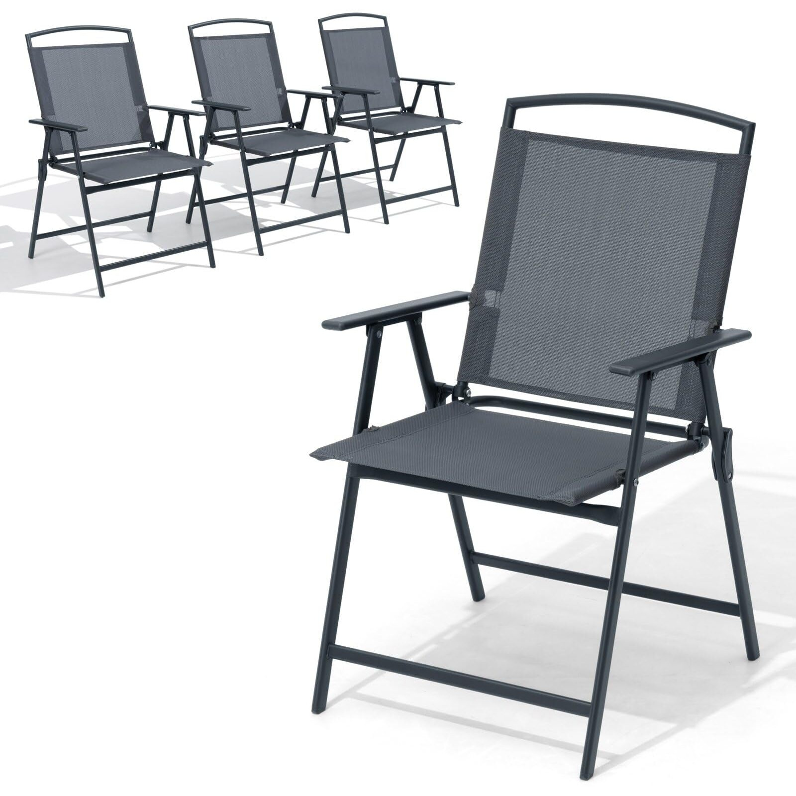 Crestlive Products Patio Folding Chairs Set Of 4, Outdoor Folding Chairs With Durable Rust-Resistant Frame And Breathable Textilene Material For Outside, Gray