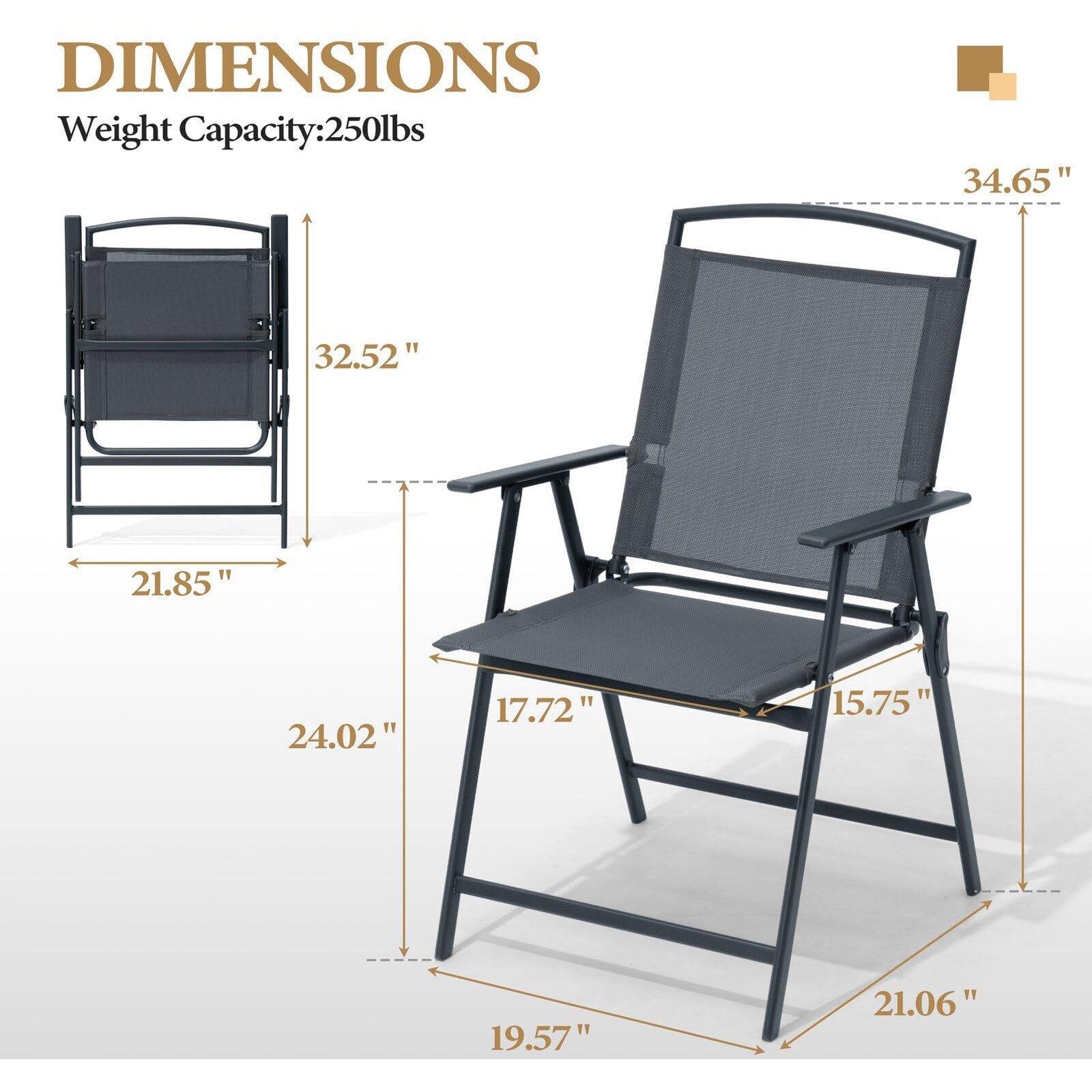 Crestlive Products Patio Folding Chairs Set Of 4, Outdoor Folding Chairs With Durable Rust-Resistant Frame And Breathable Textilene Material For Outside, Gray