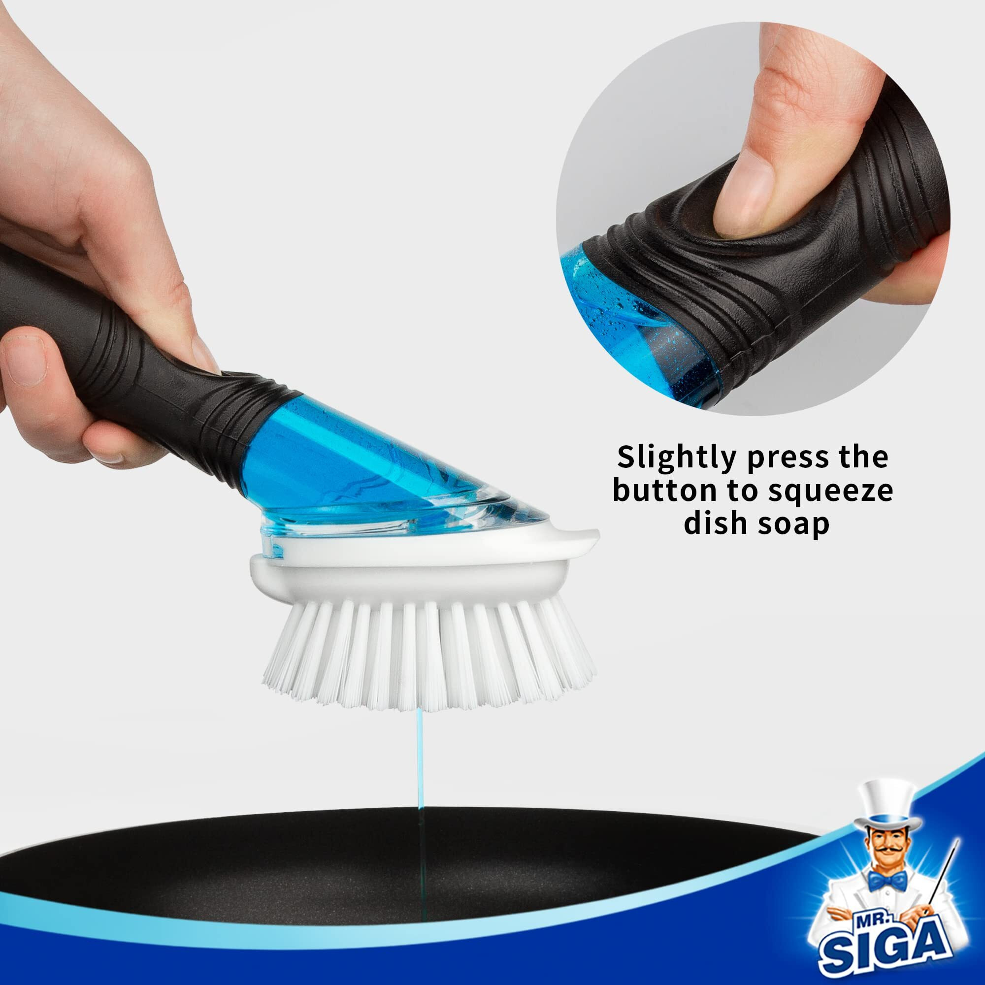 Mr.Siga Soap Dispensing Dish Brush Storage Set, Kitchen Brush With Holder For Pot Pan Sink Cleaning