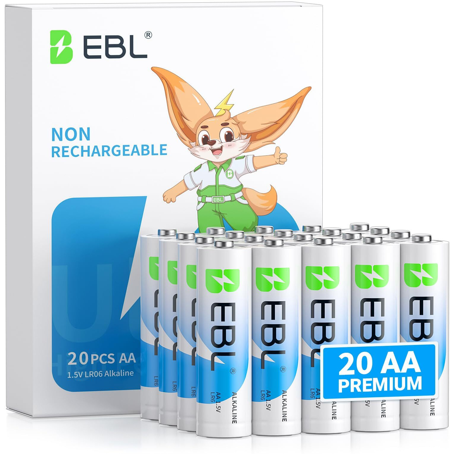 Ebl Aa Batteries 20 Pack 1.5V Alkaline Double A Batteries, Long-Lasting Alkaline Aa Battery For Household Devices, 10-Year Shelf Life
