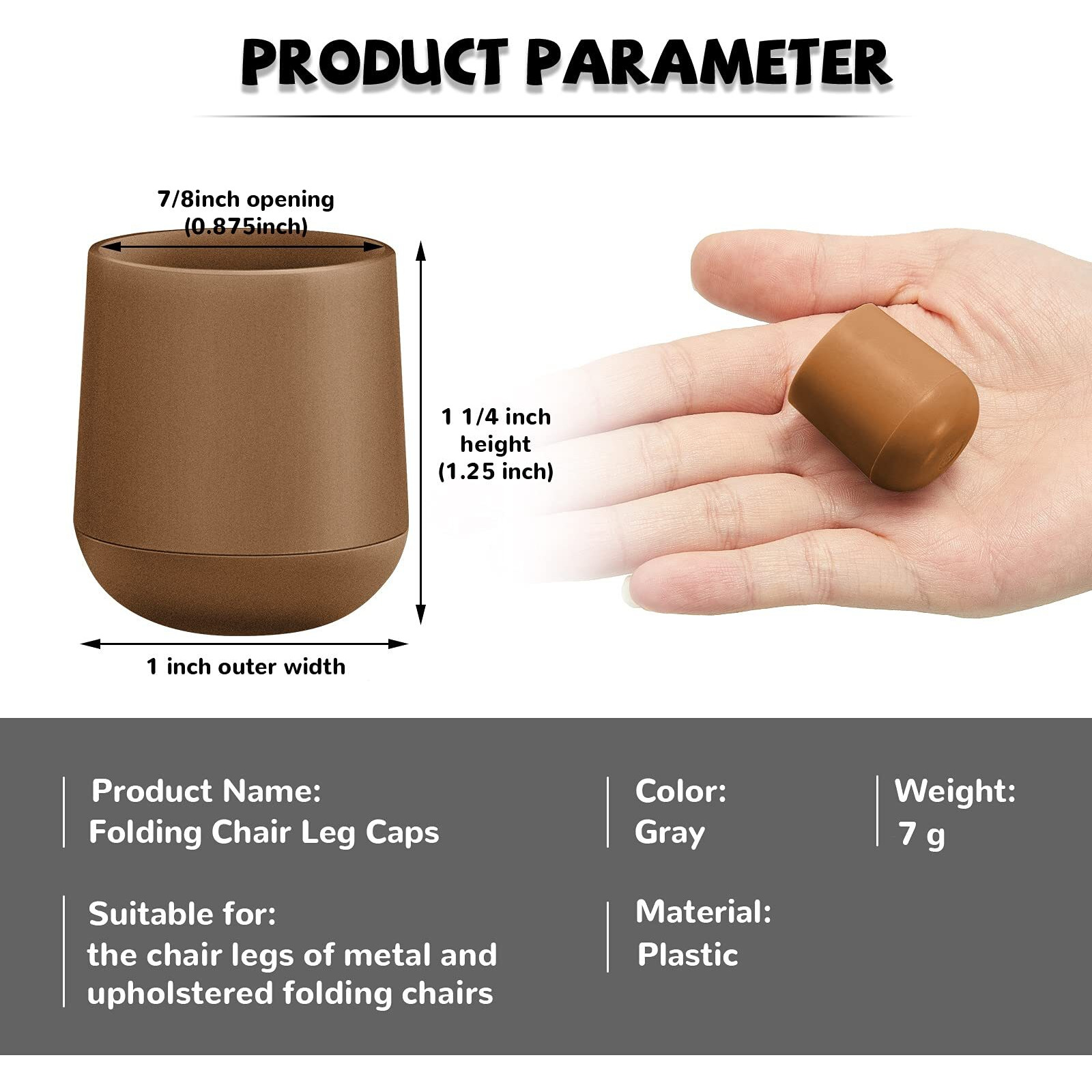 7/8 Inch Folding Chair Leg Caps Heavy-Duty Plastic Chair End Caps Non-Marring Furniture Glides Round Hardwood Floor Protectors(Beige,12 Pieces)