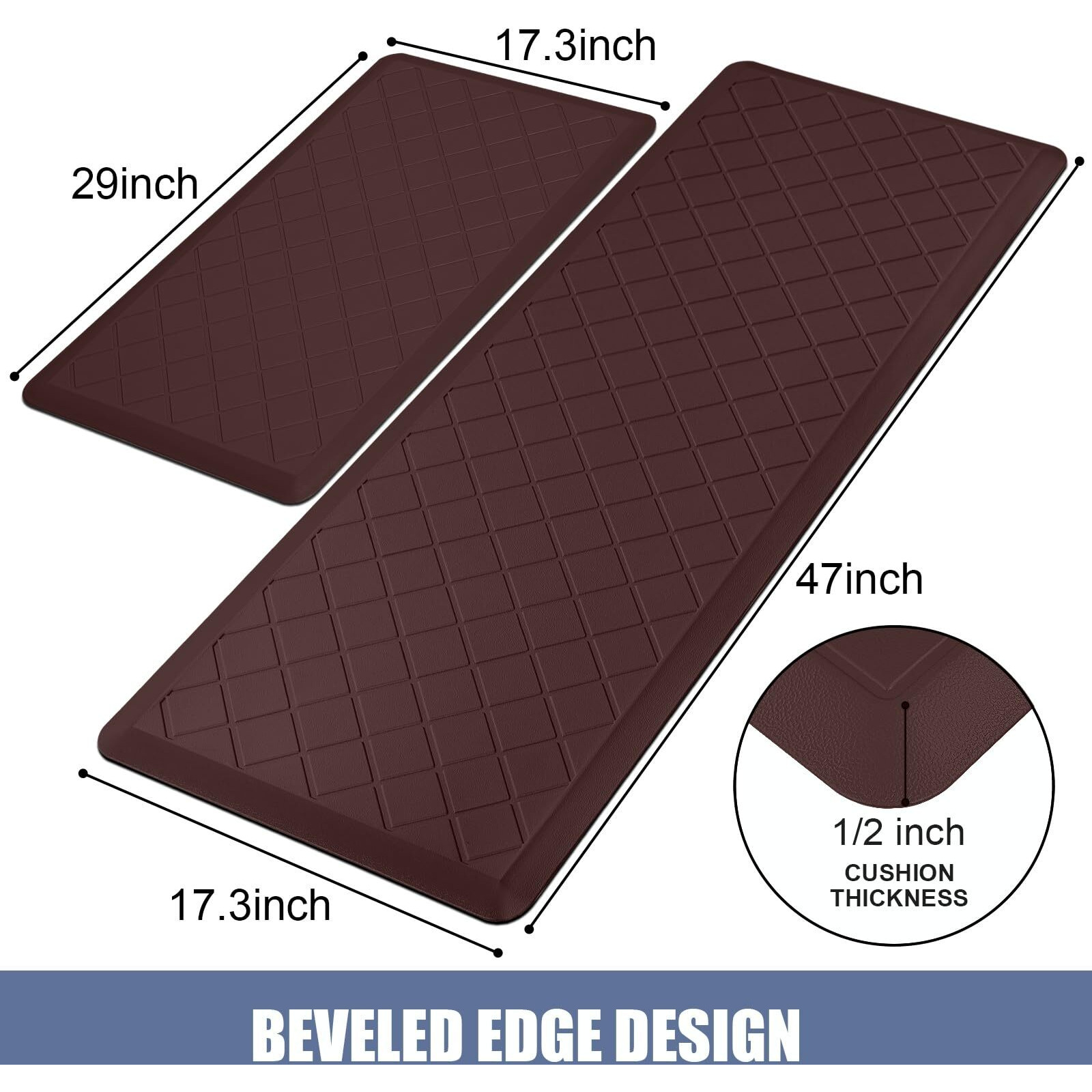 Wezvix Cushioned Kitchen Mat 2 Pcs, Anti Fatigue Kitchen Rugs, Heavy Duty Kitchen Rugs And Mats Non-Skid, Ergonomic Comfort Foam Kitchen Floor Mat For Home, Office, Sink, Laundry - Brown