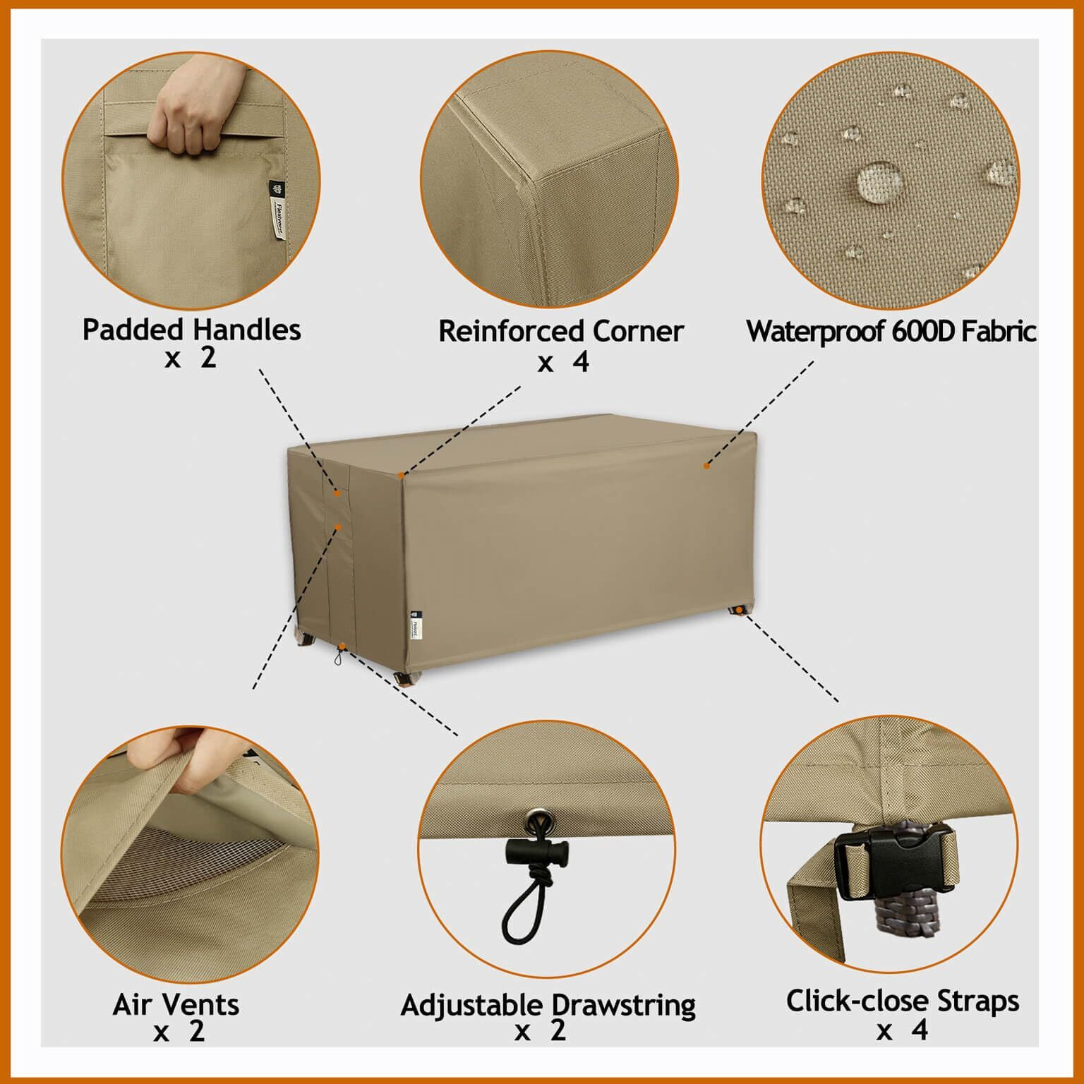 Flexiyard Patio Deck Box Cover, 63X30 Inch Fire Pit Cover With Straps And Handles, Waterproof Heavy Duty Outdoor Furniture Winter Cover For Keter, Suncast, Lifetime Container