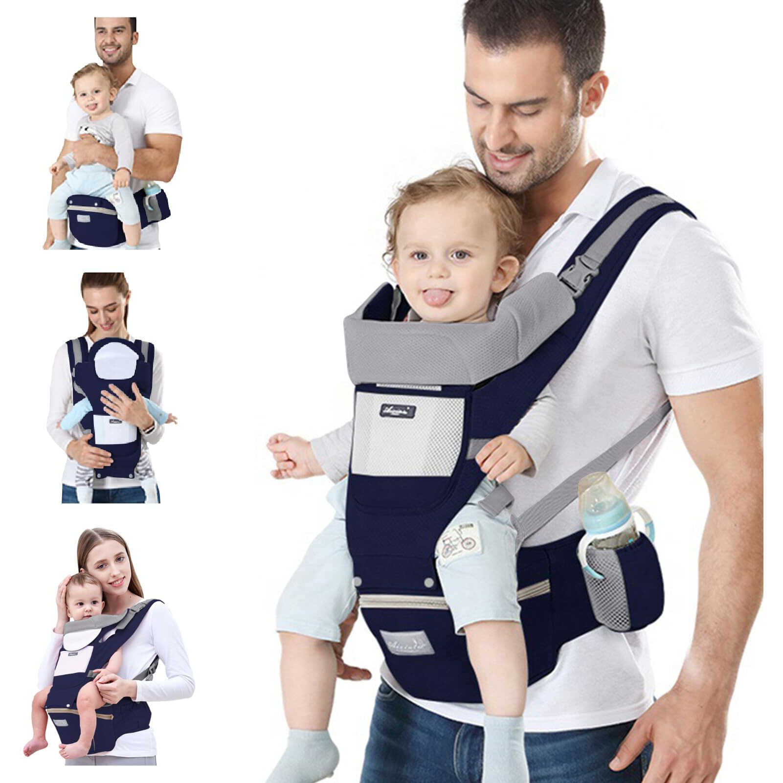 Ocanoiy Baby Carrier Newborn To Toddler Baby Wrap Carrier With Hip Seat Baby Kangaroo Carrier Toddler Infant Baby Holder Carrier For Men/Women Dad Mom (Dark Blue)