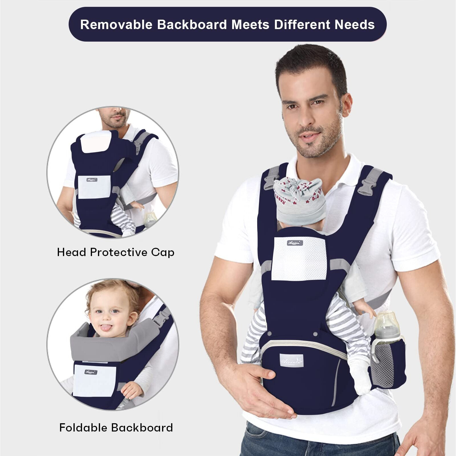 Ocanoiy Baby Carrier Newborn To Toddler Baby Wrap Carrier With Hip Seat Baby Kangaroo Carrier Toddler Infant Baby Holder Carrier For Men/Women Dad Mom (Dark Blue)