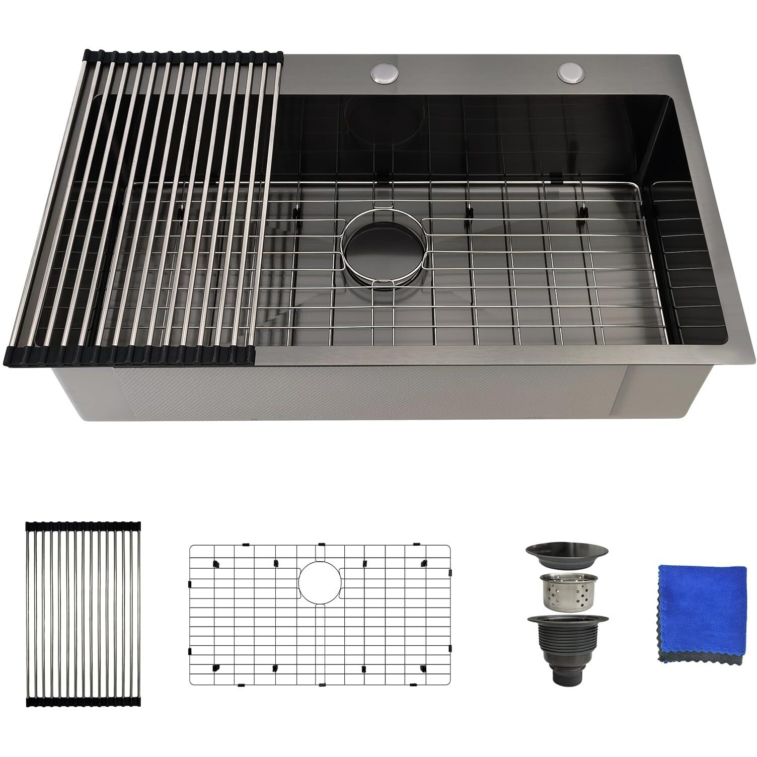 33 Inch Black Kitchen Sink Drop In - Delironexu 33X19 Drop In Kitchen Sink, 16 Gauge Black Stainless Steel Sink Top Mount, Single Bowl Kitchen Sinks With 4 Accessories