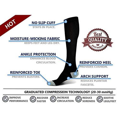 Compression Socks For Men And Women, 20-30 Mmhg, Graduated Compression For Flight, Travel, Sports, Pregnancy, Running (Black-Pink, Large)