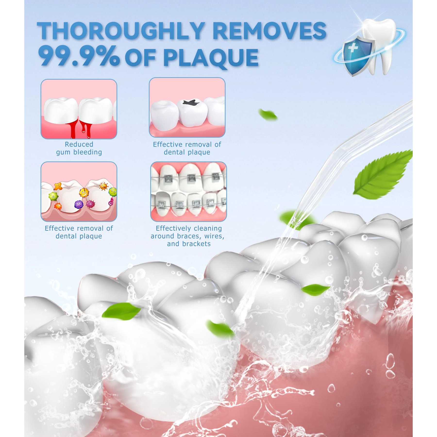 Heyaxa Water Dental Flosser For Teeth Cleaning With 1000Ml Large Capacity And Uv Storage, 10 Adjustable Pressure Electric Oral Irrigator With 7 Jet Tips For Home Use, Gums, Braces (White)