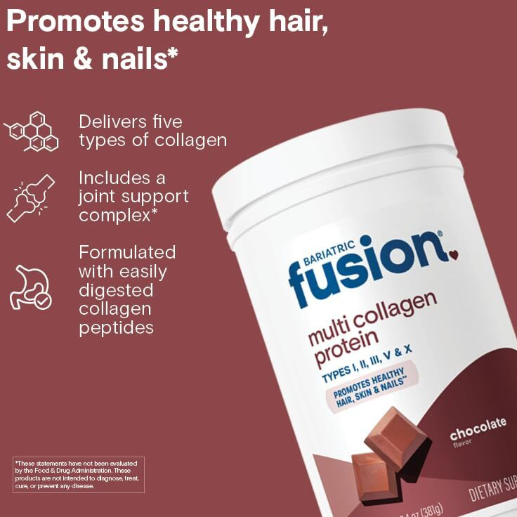 Bariatric Fusion Chocolate Multi Collagen Protein Powder | Hydrolyzed Collagen Peptides Powder Plus Joint Support Complex Of Msm And Glucosamine | Type 2 | Dairy, Gluten & Soy Free | 30 Servings