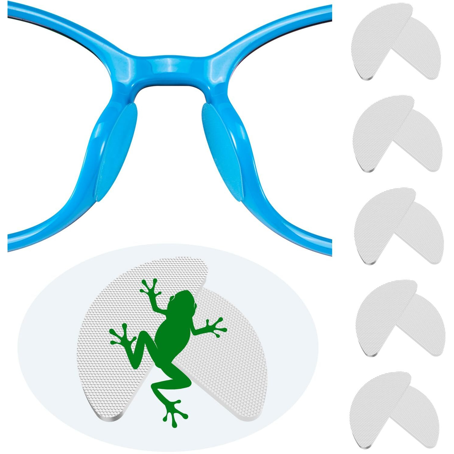 Fusanwin 0.6Mm Ultra-Thin Anti-Slip Eyeglass Nose Pads, Thousands Of Frog-Inspired Microstructured Fibers, Soft Adhesive Silicone Nose Pads, Glasses Nose Pad For Glasses, Sunglasses (5 Pairs Clear)