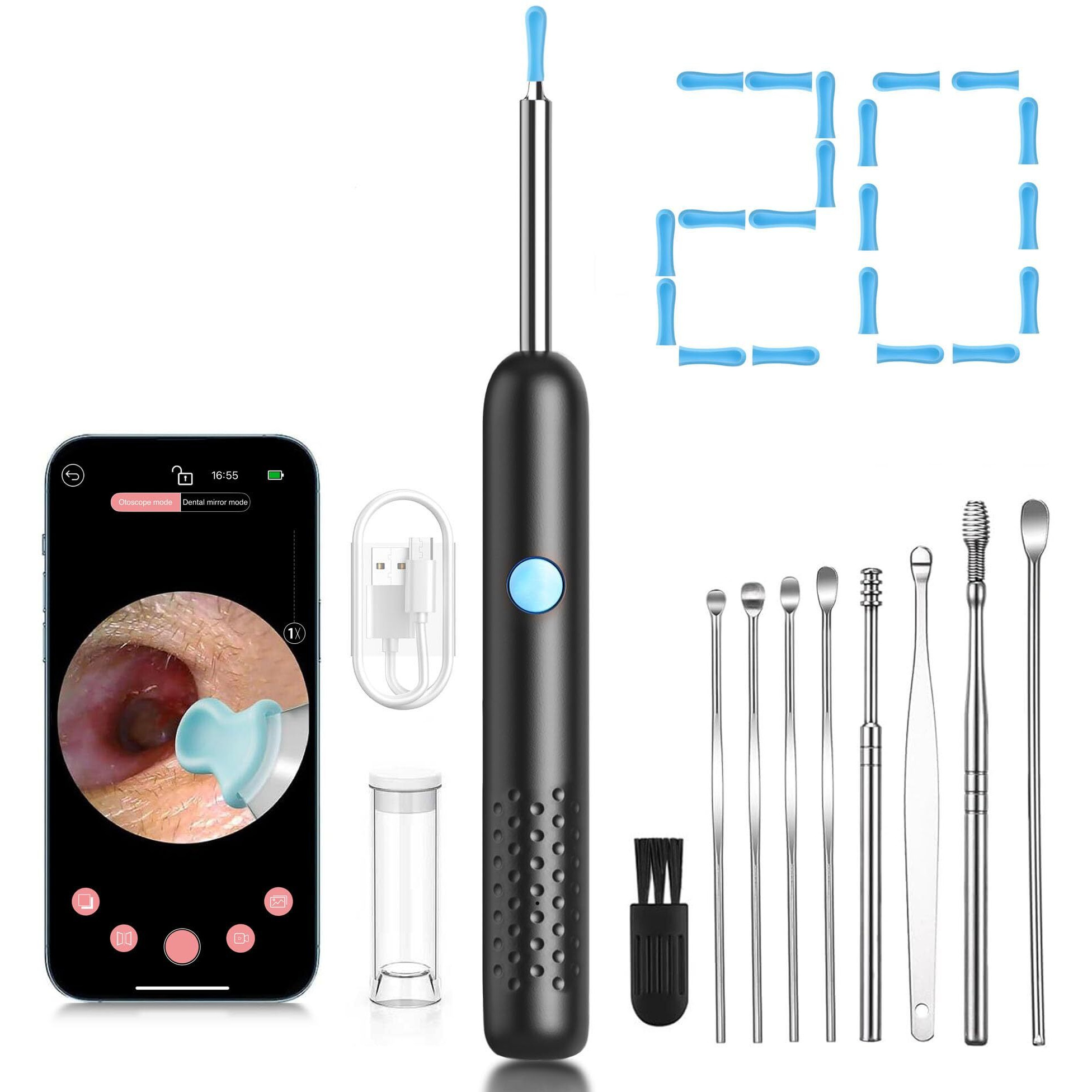 Ear Wax Removal Tool Camera, Ear Cleaner With Camera And 6 Led Light, 1080P Hd Ear Scope, Ear Cleaning Kit, 9 Ear Tools And 20 Ear Replacement Tips, For Ios & Android (Black)