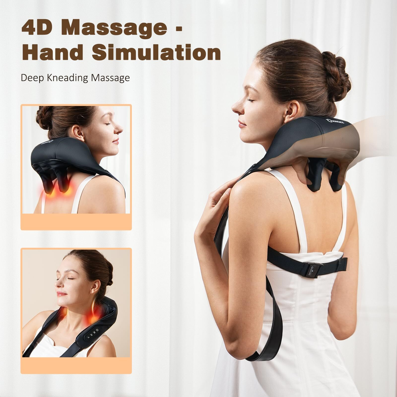 Knqze Fsa/Hsa Eligible Neck Massager With Heat, Cordless Deep Tissue 4D Expert Kneading Massager, Shiatsu Neck And Shoulder Massage Pillow For Neck, Traps, Back And Leg Pain Relief, Gifts For Mom Dad