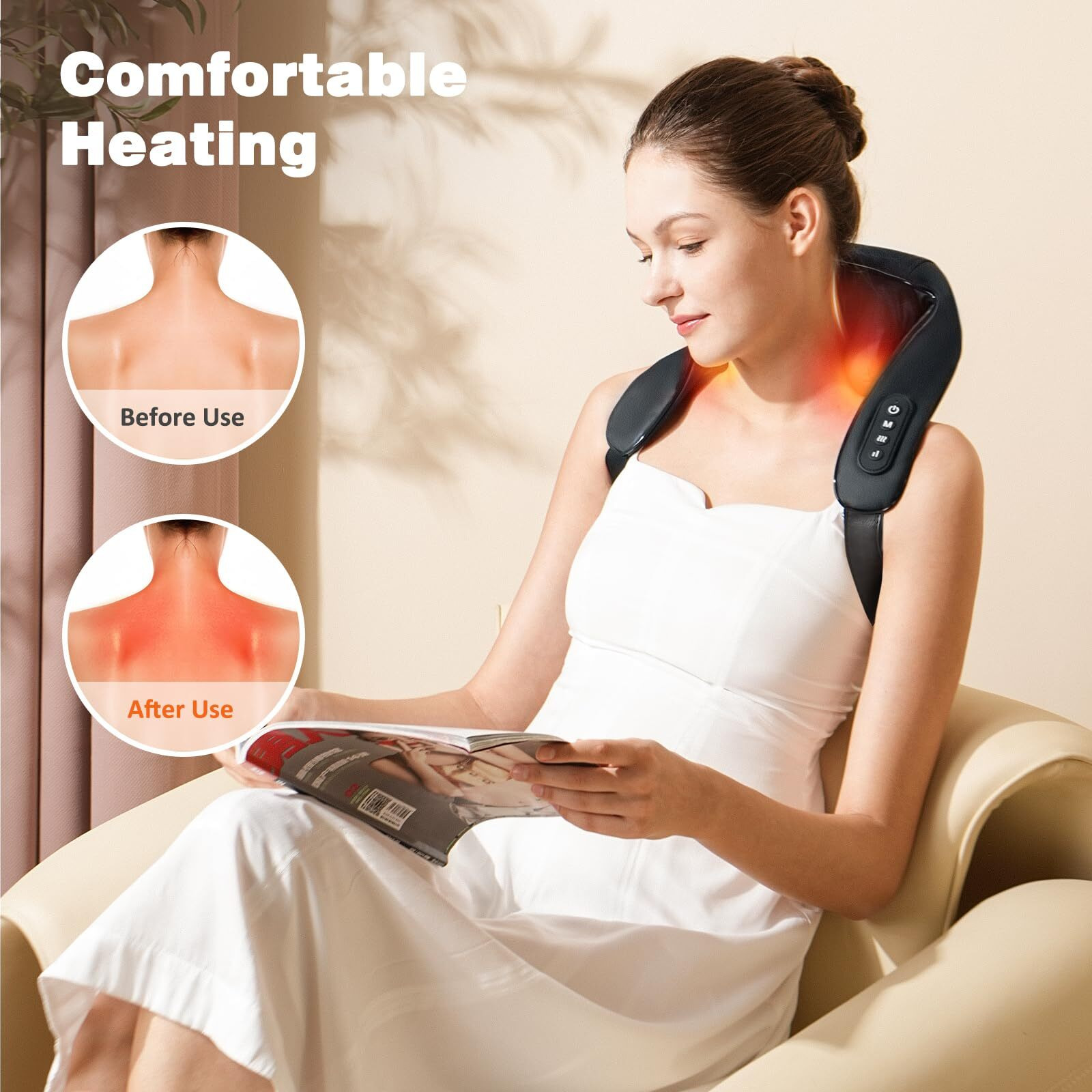 Knqze Fsa/Hsa Eligible Neck Massager With Heat, Cordless Deep Tissue 4D Expert Kneading Massager, Shiatsu Neck And Shoulder Massage Pillow For Neck, Traps, Back And Leg Pain Relief, Gifts For Mom Dad
