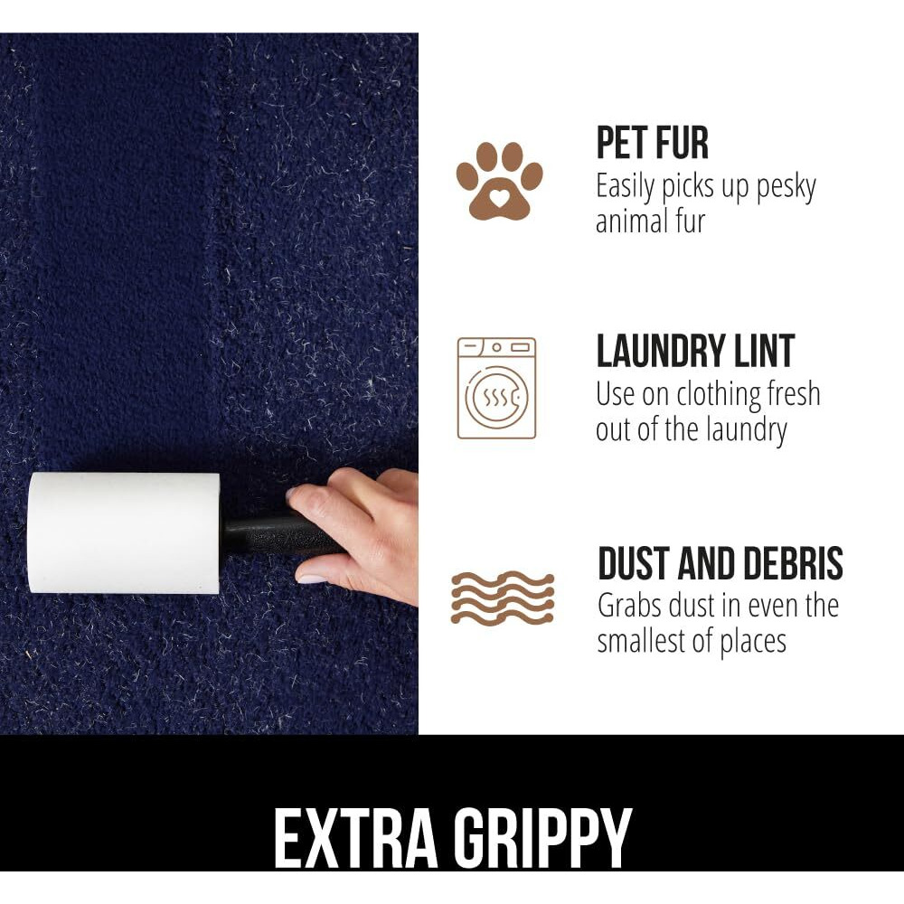 Gorilla Grip Extra Grippy Lint Rollers, 380 Large Easy Tear Sheets, 2 Comfort Handles + 4 Refillable Rolls Included, Pet Hair Remover Brush, Clothes Furniture, Dog, Cat Animal Friendly Reusable Roller