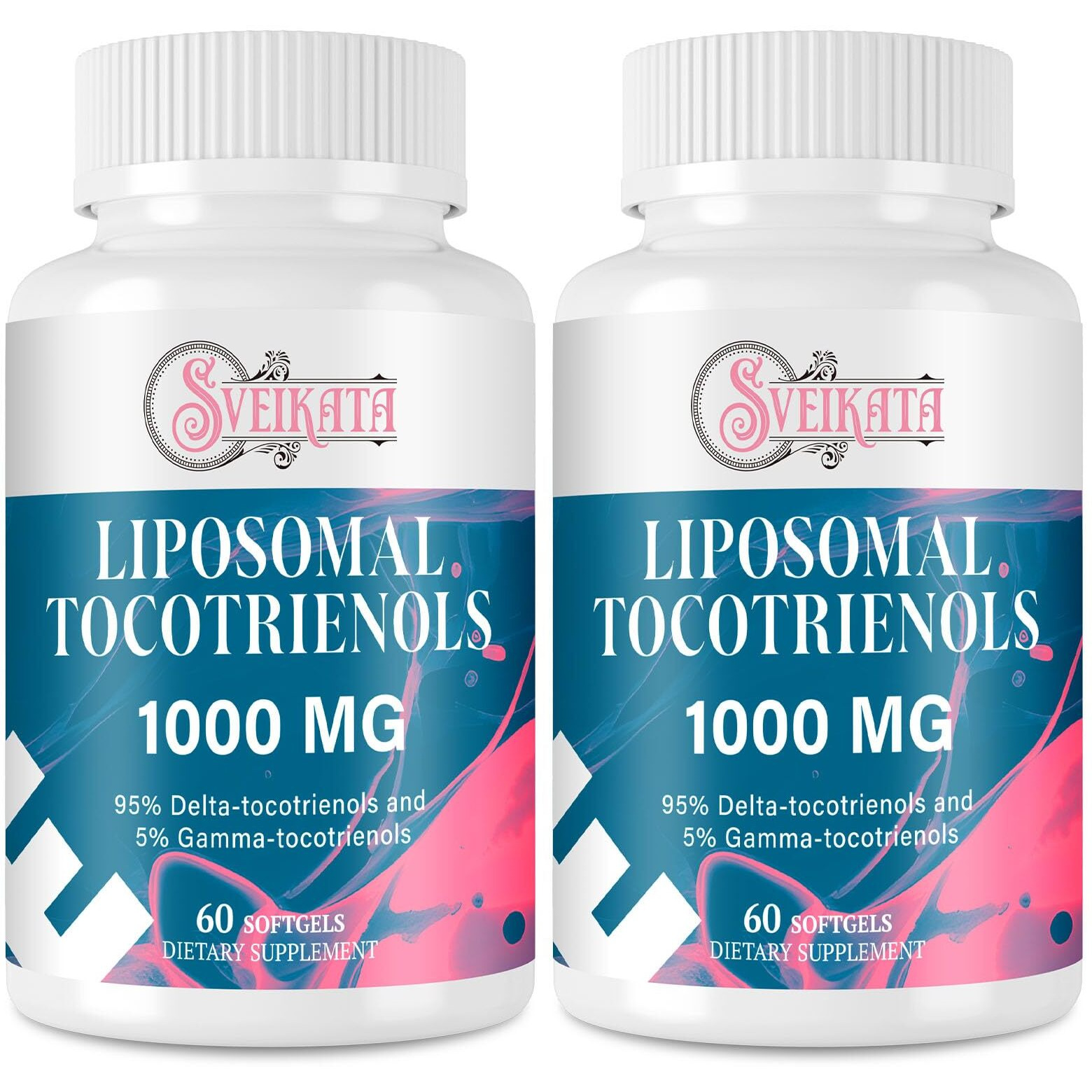 Sveikata Liposomal Tocotrienols Supplement 1000Mg, Vitamin E, Advanced Formula With 95% Delta-Tocotrienols & 5% Gamma-Tocotrienols - 60 Softgels (2 Bottles)