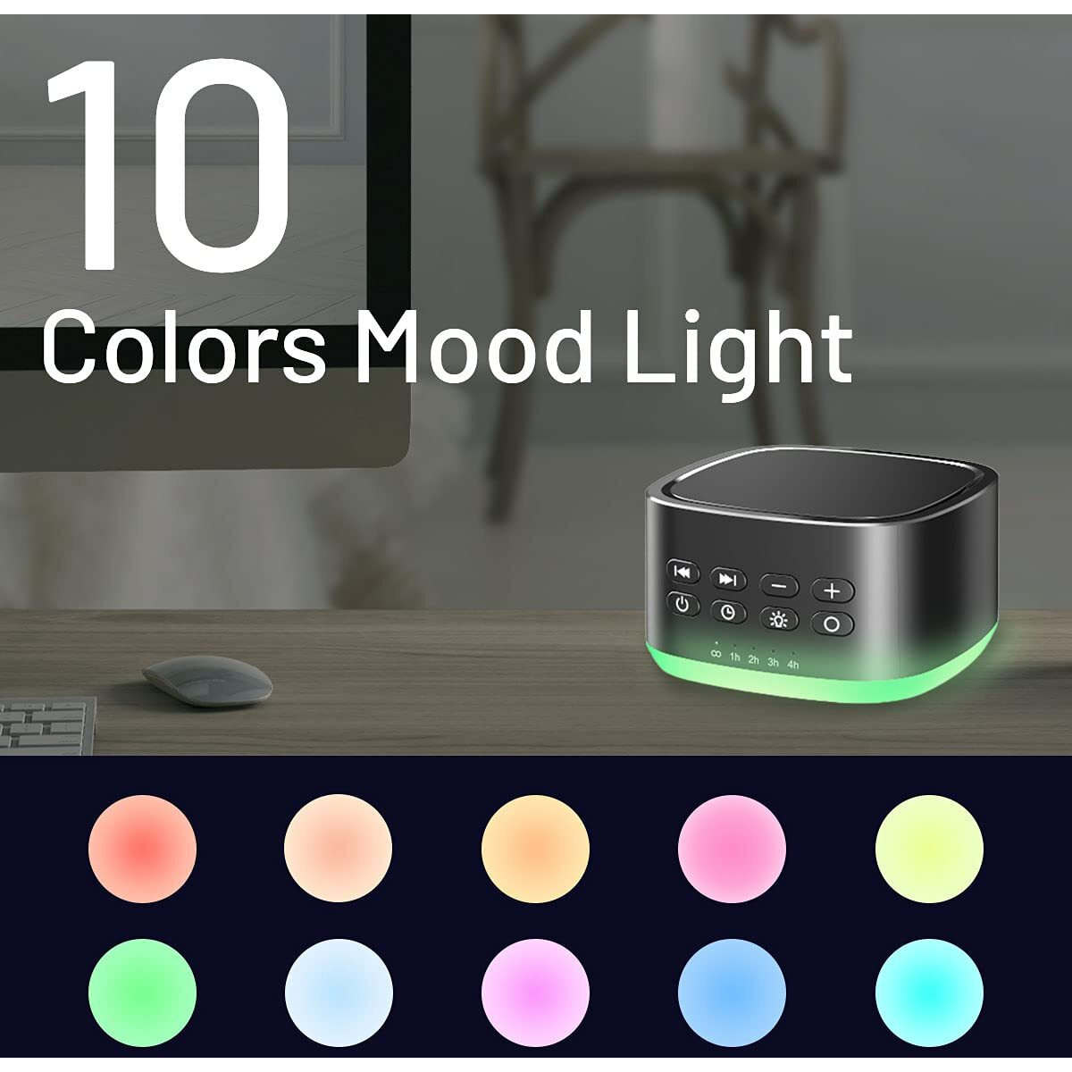 Magicteam White Noise Machine 10 Colors Lights And 25 Soothing Sounds Sleep Sound Machine With 5 Timers With Memory Feature Portable Sound Machine For Baby Adults. (Black)
