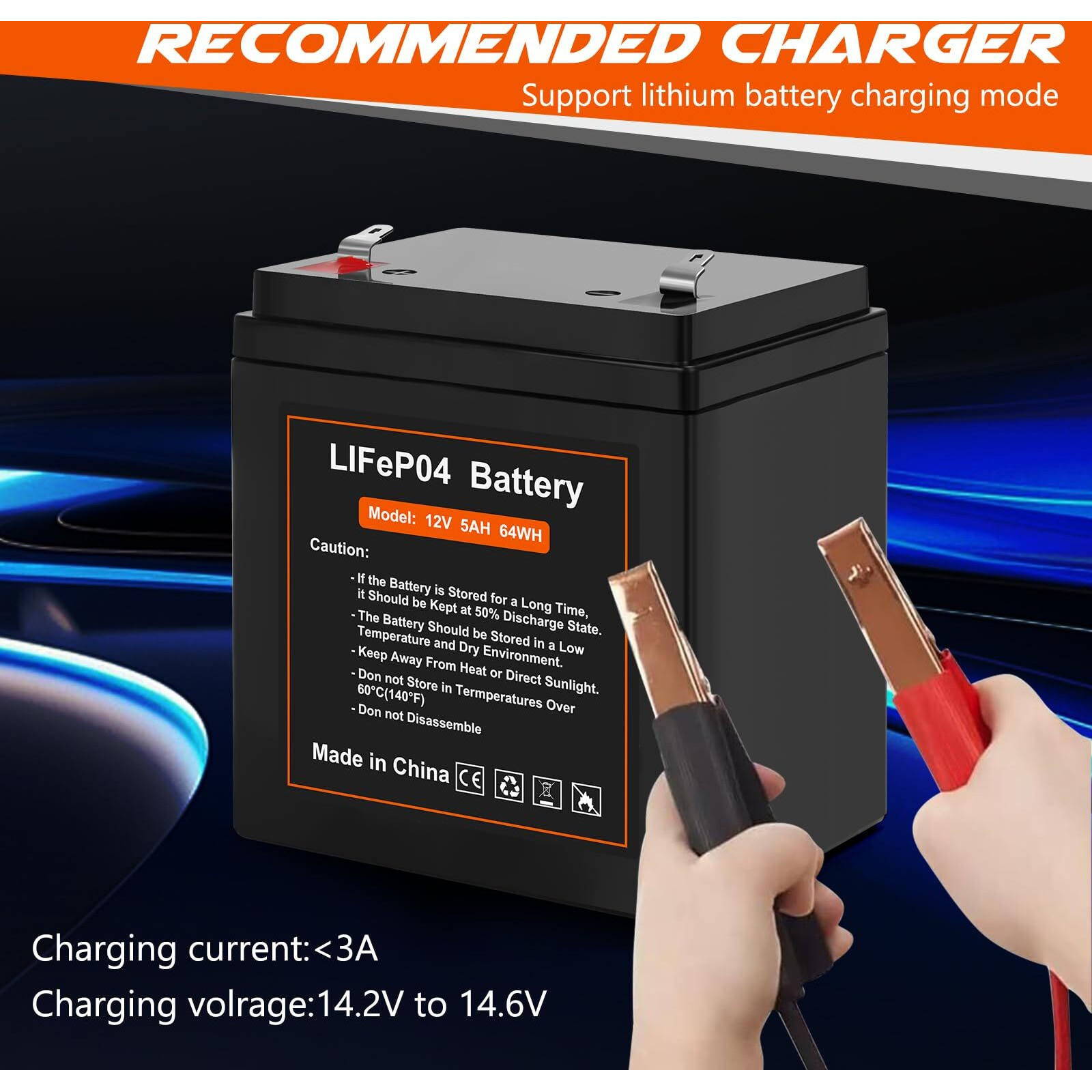12V 5Ah Lifepo4 Rechargeable Backup Battery With Bms, 2000+ Cycles, Garage Door Opener Replacement Battery For Chamberlain 41A6357-1/Liftmaster 485Lm 8500W