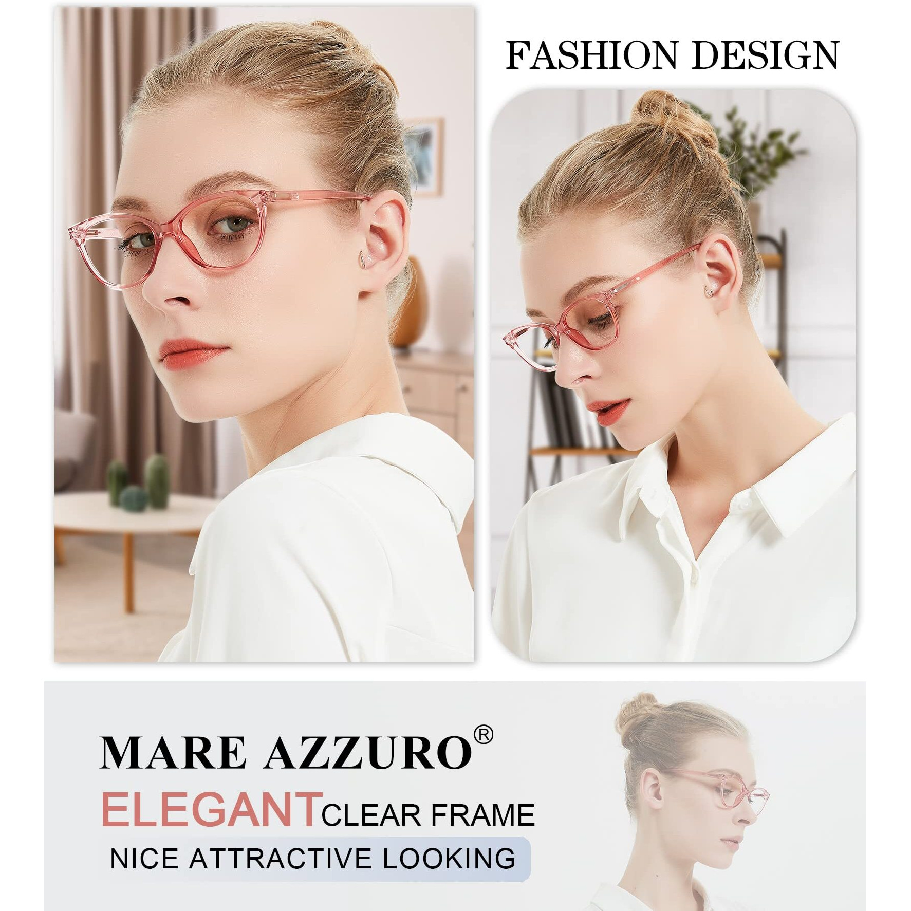 Mare Azzuro Reading Glasses Women 4.00 Stylish Readers 4.0 Strength For Female Round Glossy Magnifying Eyeglasses +400
