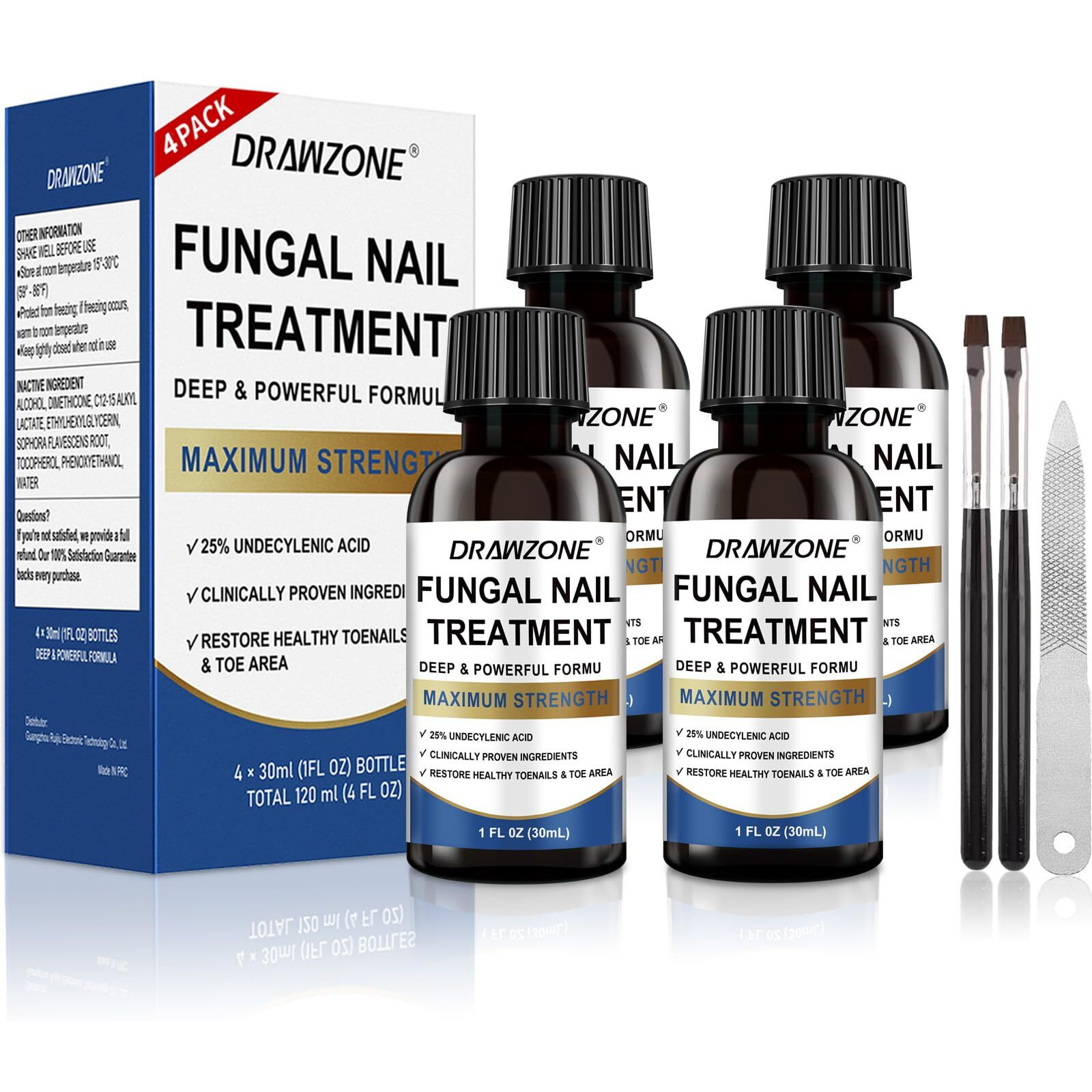 Toenail Fungus Treatment Extra Strength With 25% Undecylenic Acid, Ingrown Toenail Treatment, Nail Repair, Fungus Nail Treatment, Yellow Toenail, Damaged Nails Foot Fungus Treatment (4Pack)