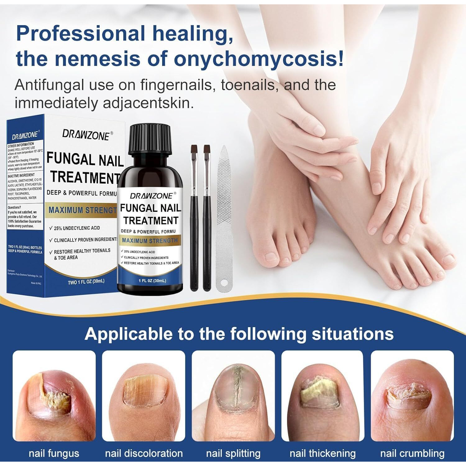 Toenail Fungus Treatment Extra Strength With 25% Undecylenic Acid, Ingrown Toenail Treatment, Nail Repair, Fungus Nail Treatment, Yellow Toenail, Damaged Nails Foot Fungus Treatment (4Pack)