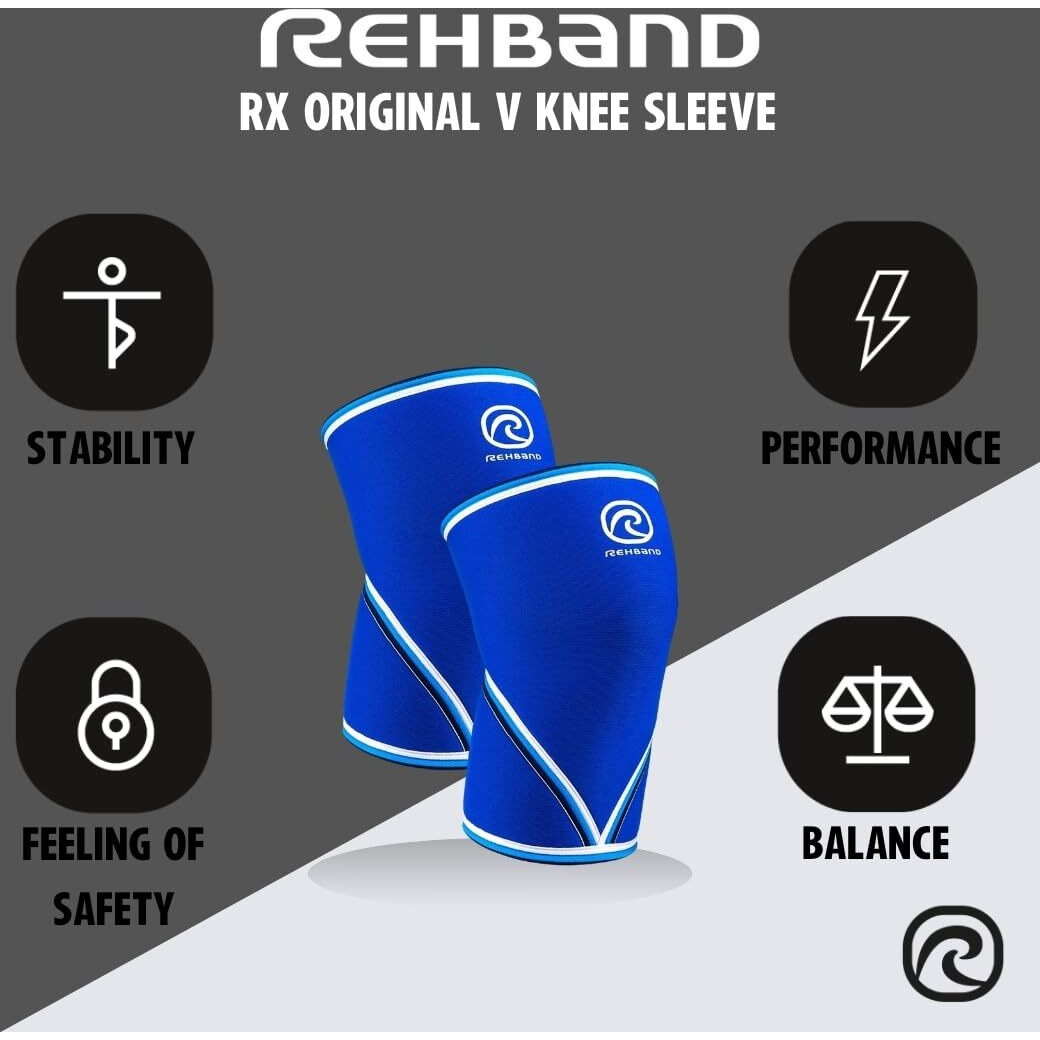 Rehband 7051 Classic 7Mm V-Knee-Sleeve For Weightlifting, Competition Grade Powerlifting Knee Sleeve, Compression Sleeve For Crossfit, Squats, Gym, ColourBlue, SizeX-Small